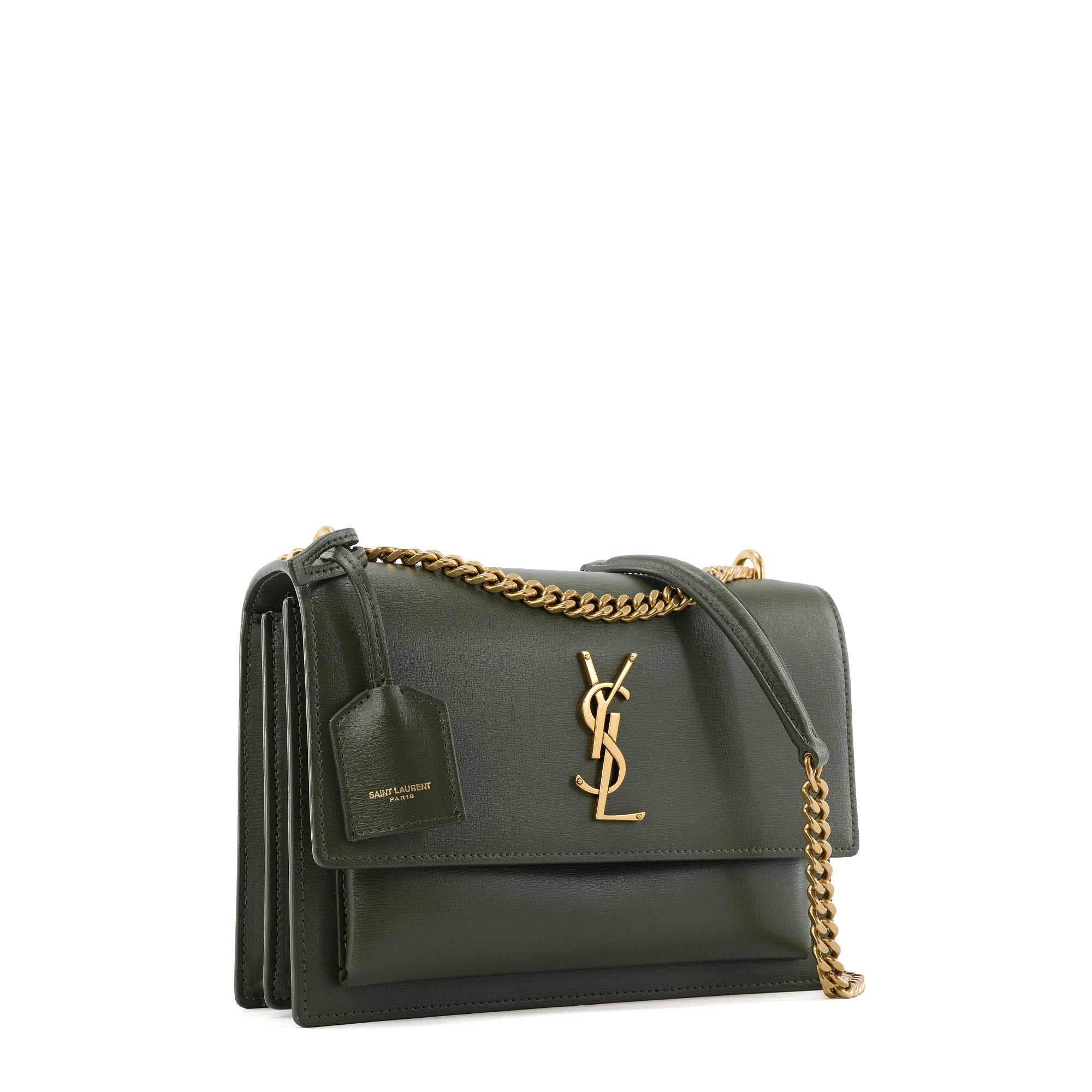 SAINT LAURENT - Sac à bandoulière Sunset medium Saint Laurent en cuir kaki