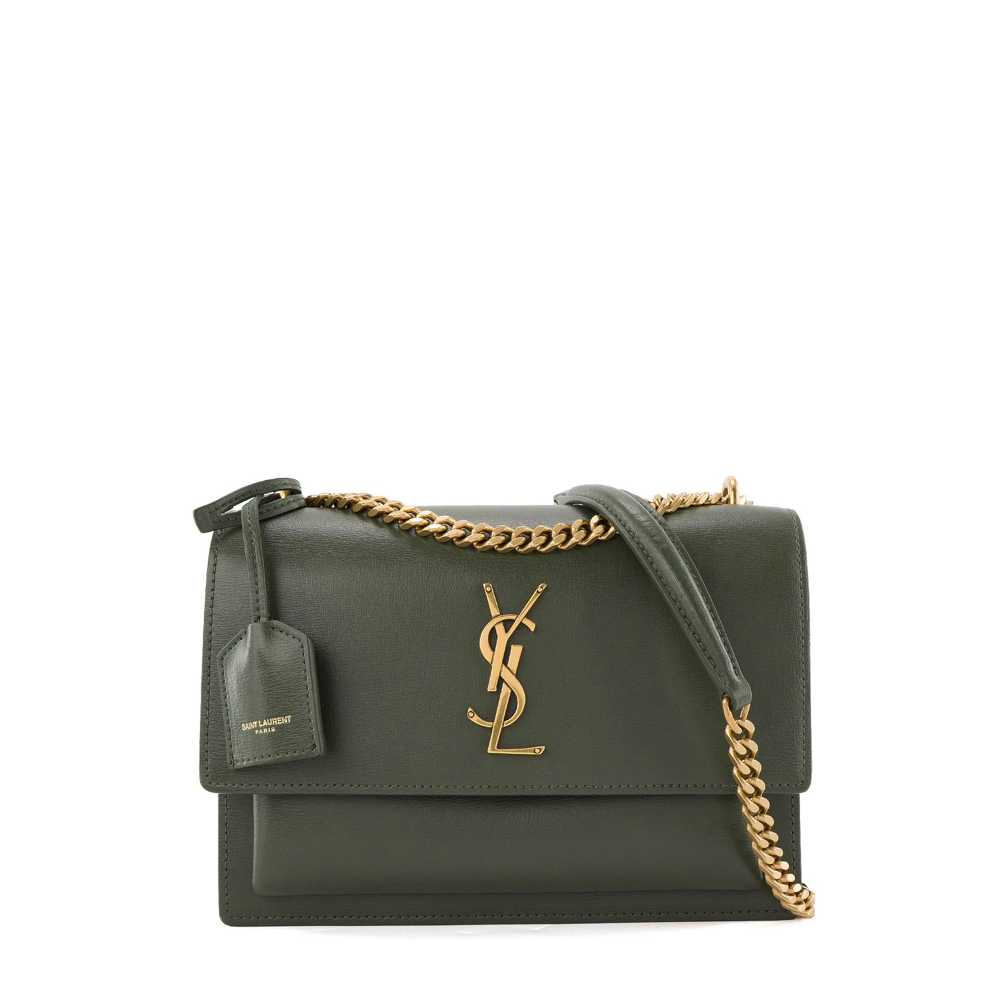 SAINT LAURENT - Sac à bandoulière Sunset medium Saint Laurent en cuir kaki