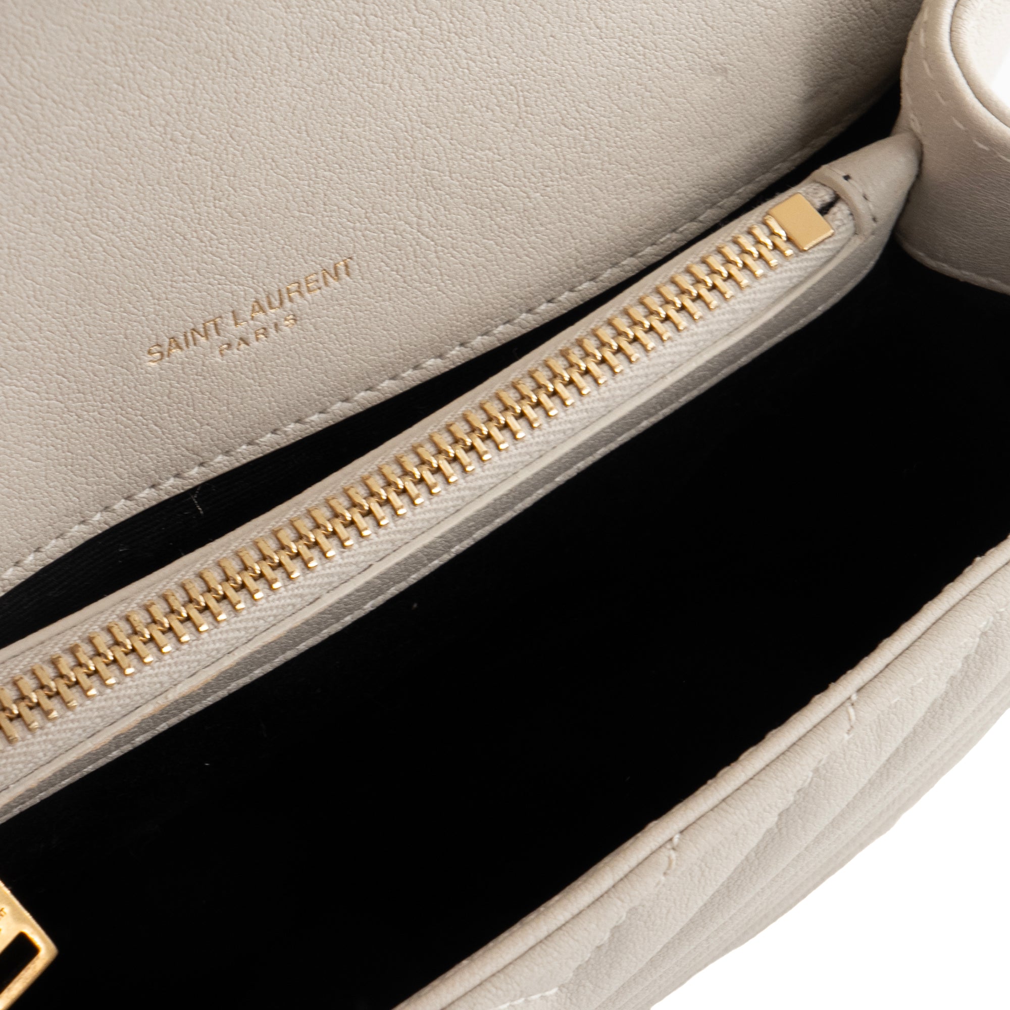 SAINT LAURENT - Sac à épaule Collège medium Saint Laurent en cuir lisse écru