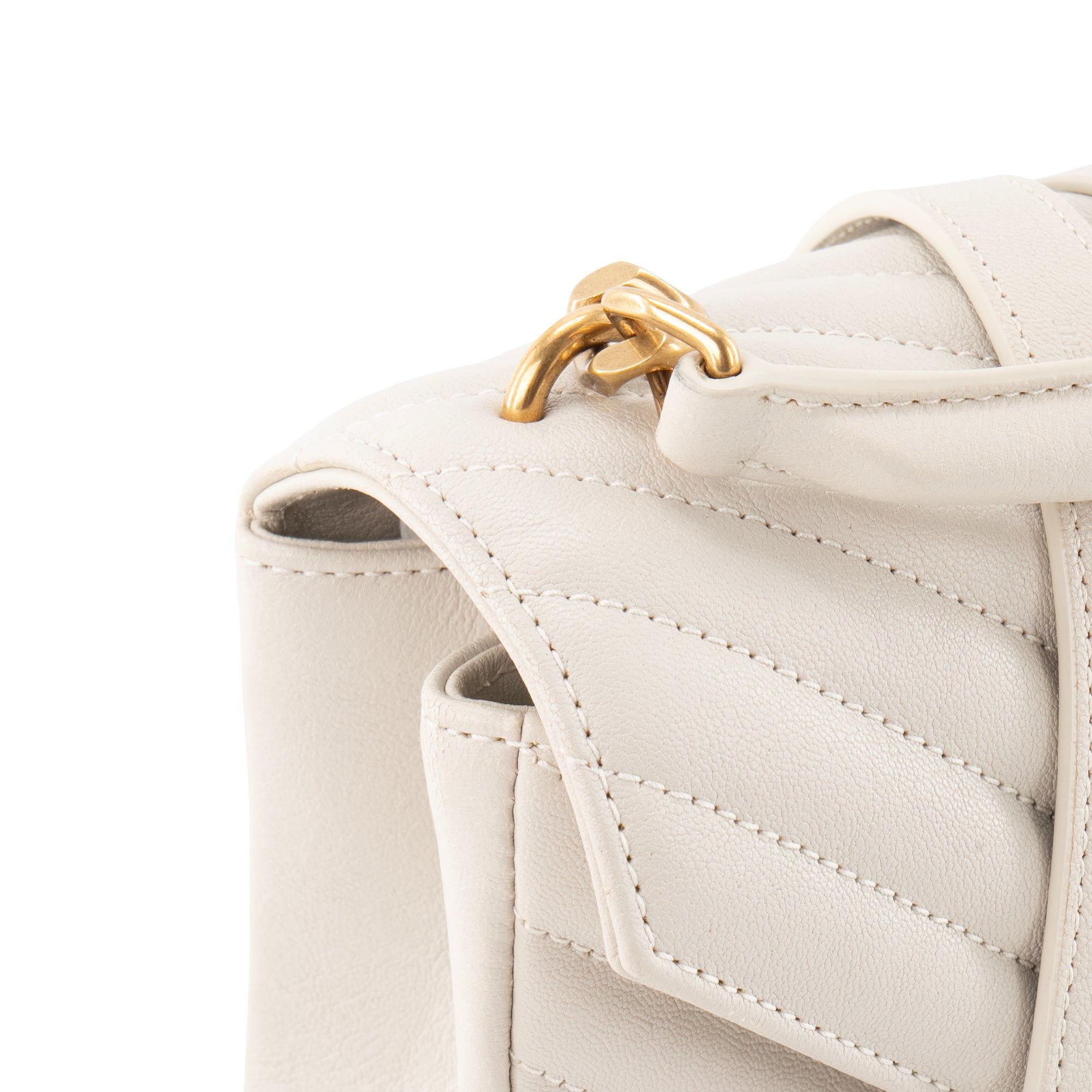 SAINT LAURENT - Sac à épaule Collège medium Saint Laurent en cuir lisse écru