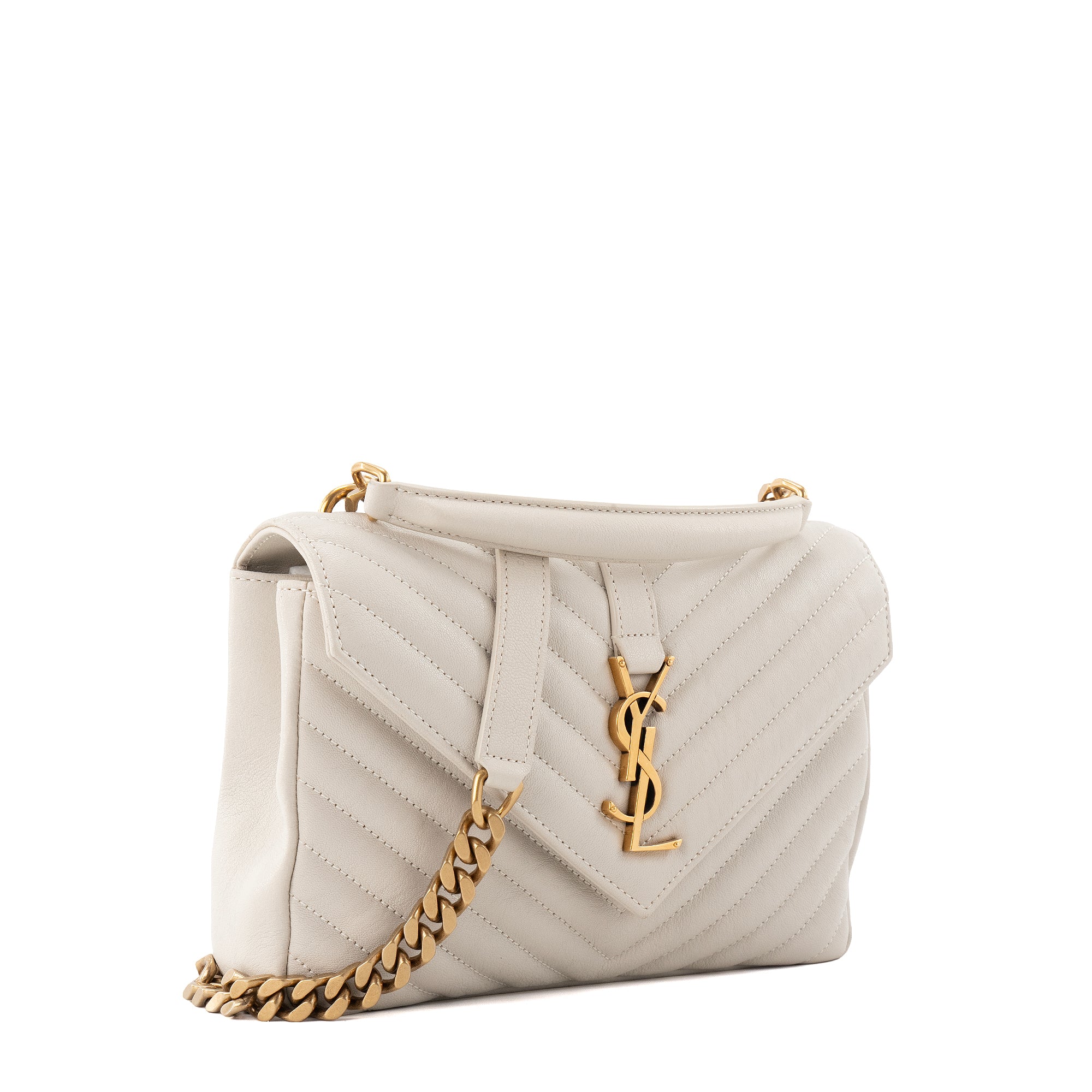SAINT LAURENT - Sac à épaule Collège medium Saint Laurent en cuir lisse écru