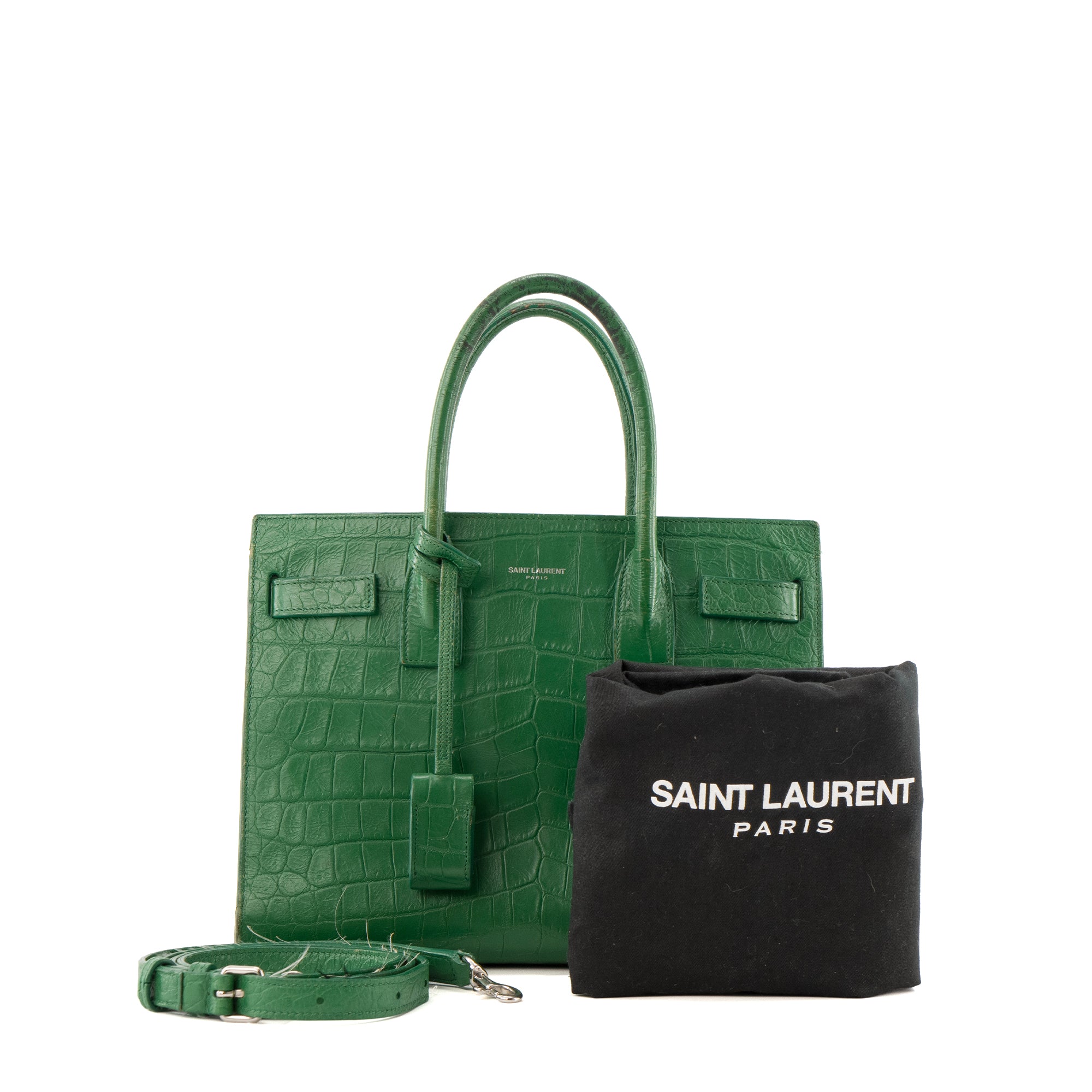 SAINT LAURENT - Sac de Jour baby Saint Laurent en cuir embossé croco vert