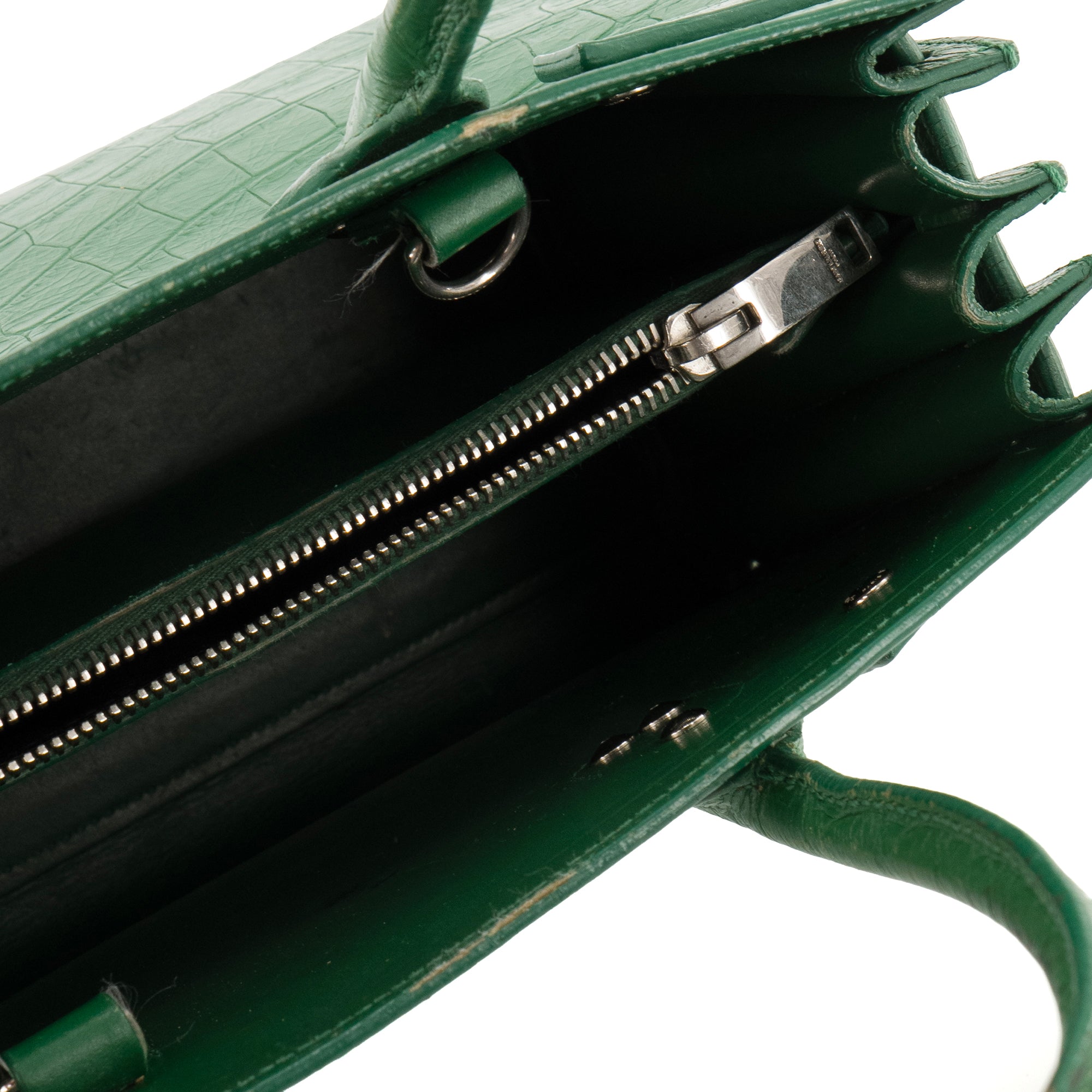 SAINT LAURENT - Sac de Jour baby Saint Laurent en cuir embossé croco vert