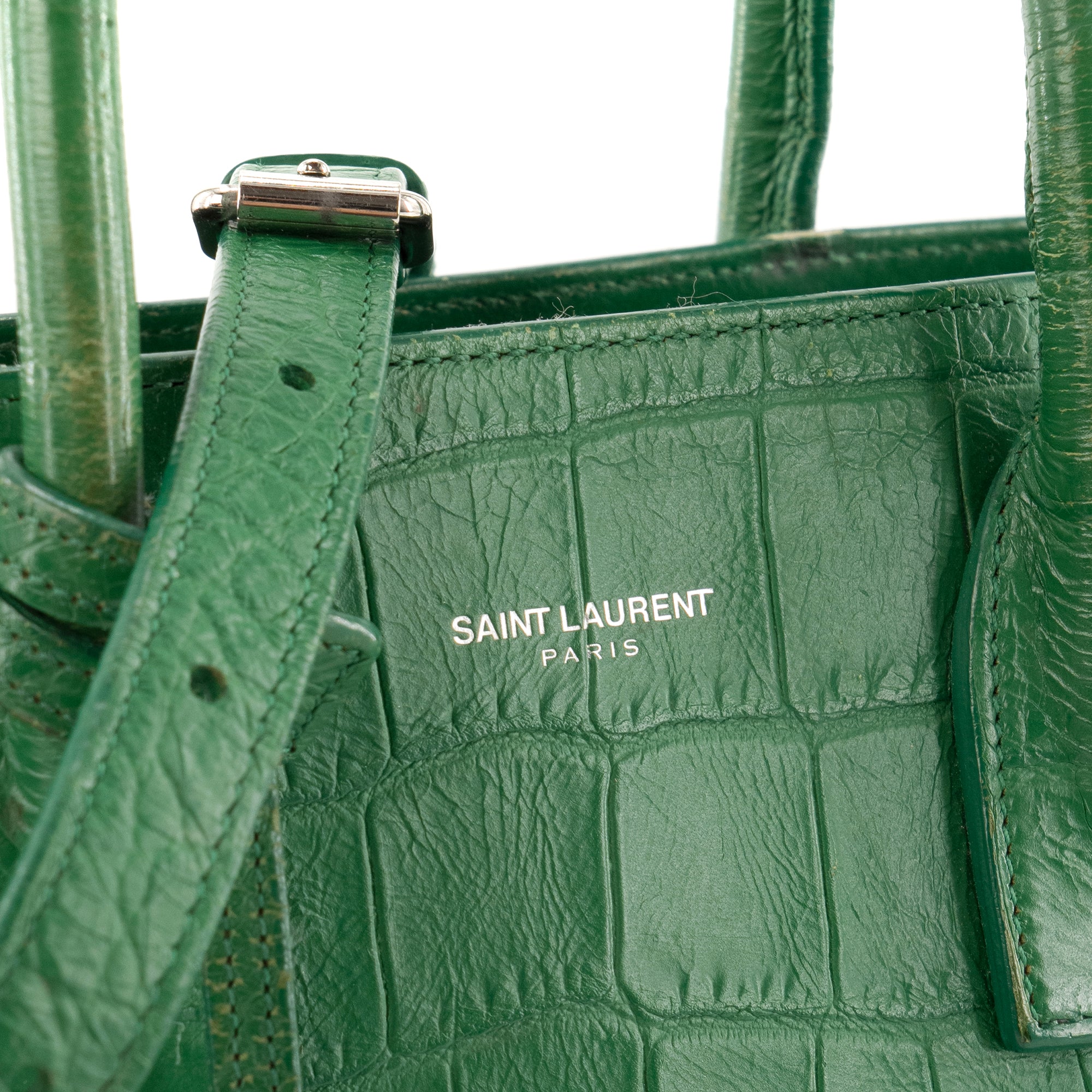 SAINT LAURENT - Sac de Jour baby Saint Laurent en cuir embossé croco vert