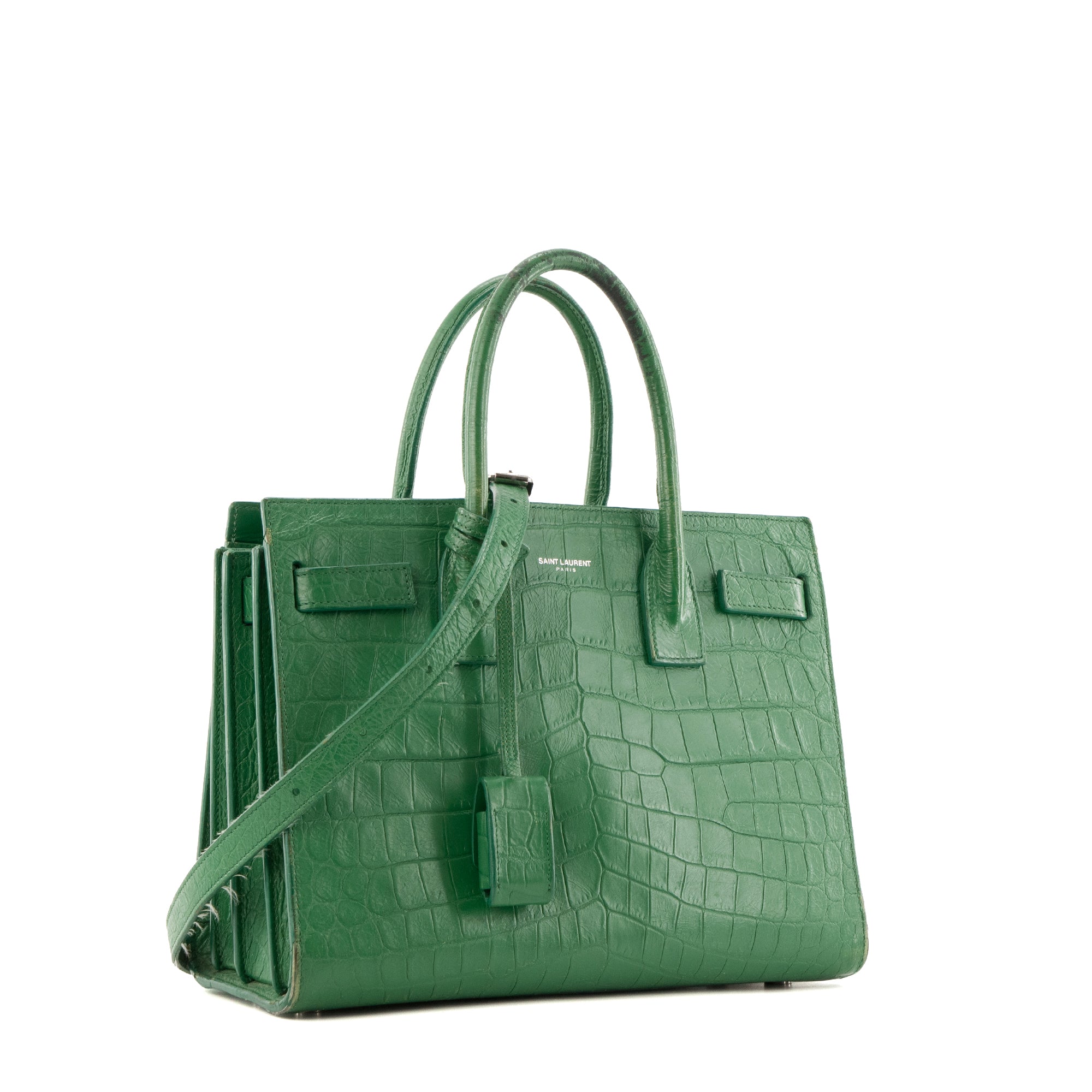 SAINT LAURENT - Sac de Jour baby Saint Laurent en cuir embossé croco vert