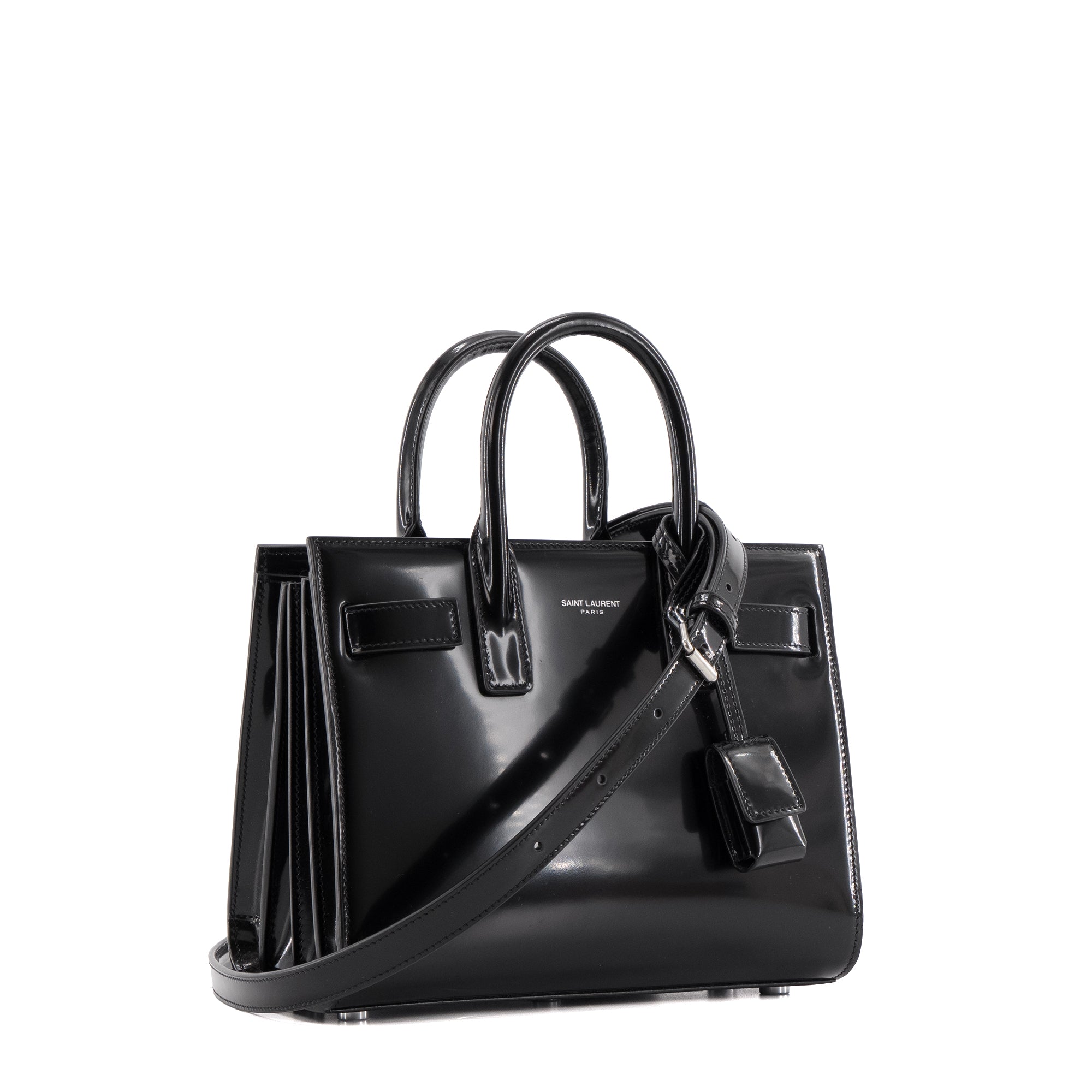 SAINT LAURENT - Sac de Jour nano Saint Laurent en cuir glacé noir