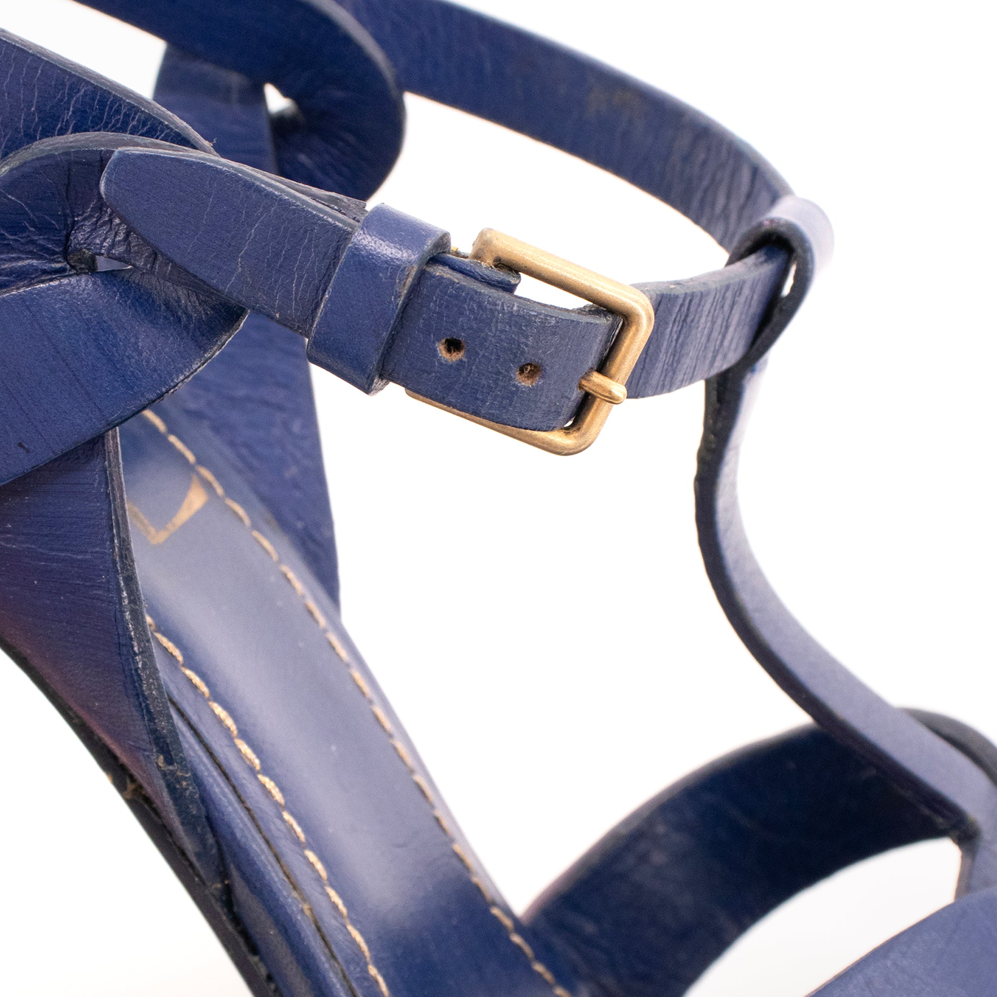 SAINT LAURENT - Sandales à plateforme Tribute Saint Laurent en cuir bleu marine (T38.5)