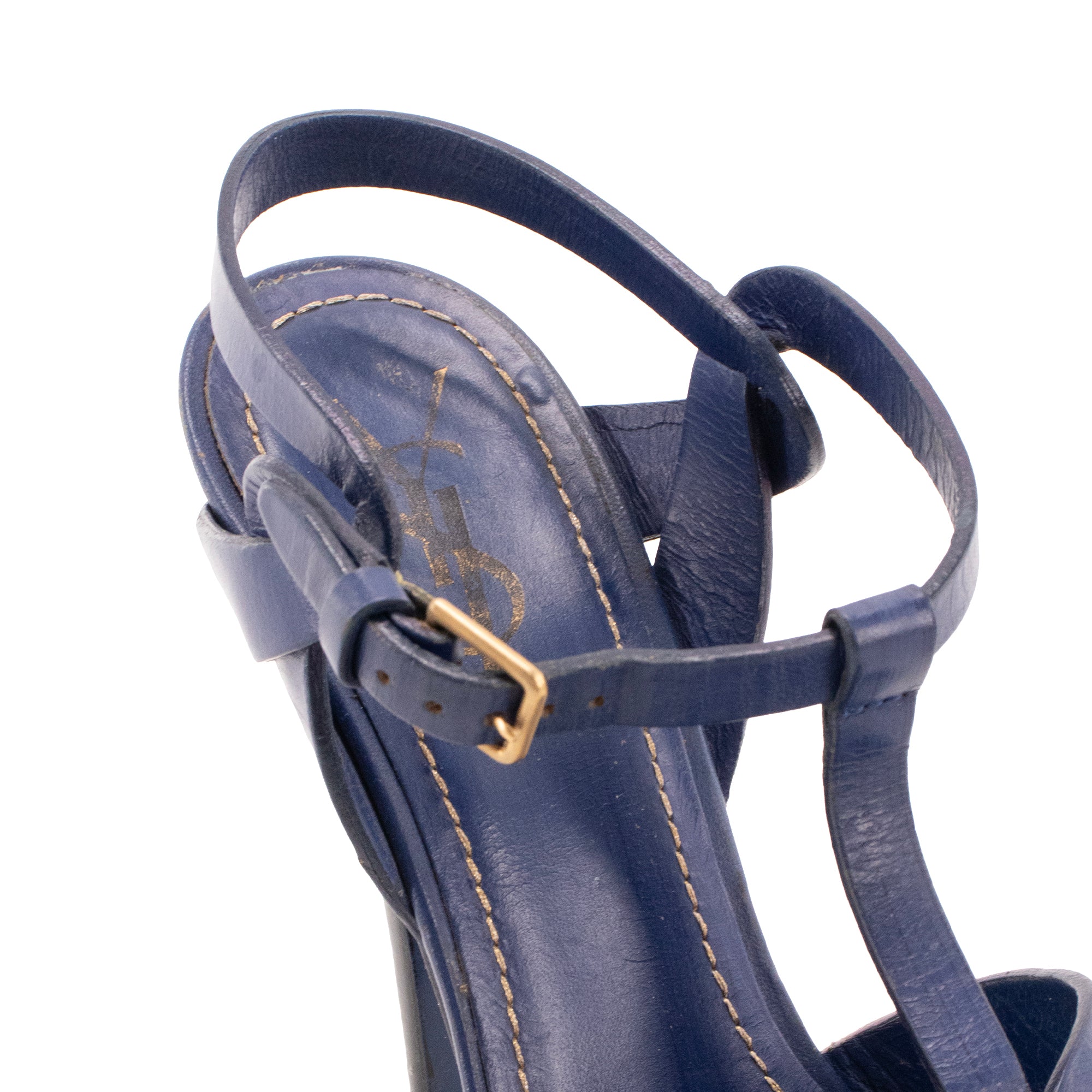 SAINT LAURENT - Sandales à plateforme Tribute Saint Laurent en cuir bleu marine (T38.5)