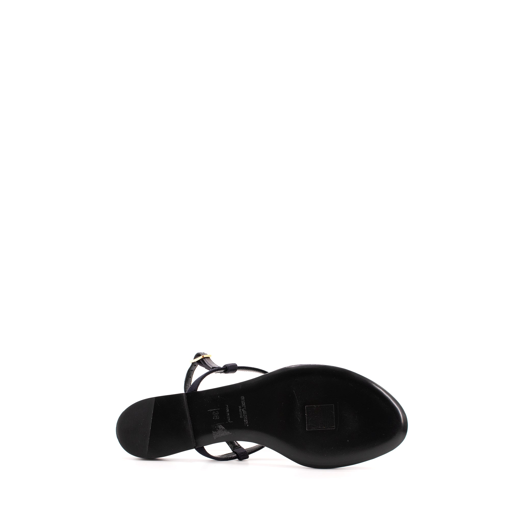 SAINT LAURENT - Sandales Cassandra Saint Laurent en satin bleu marine (T38)