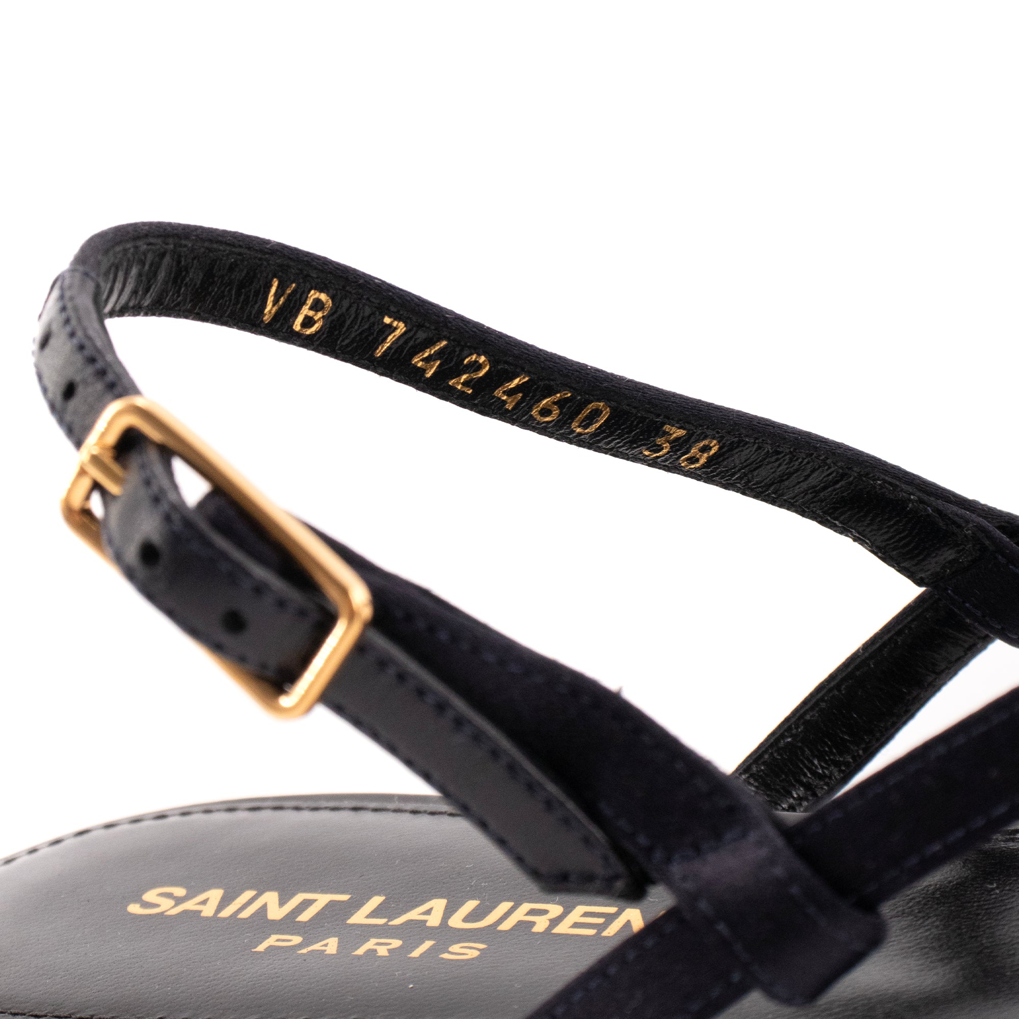 SAINT LAURENT - Sandales Cassandra Saint Laurent en satin bleu marine (T38)