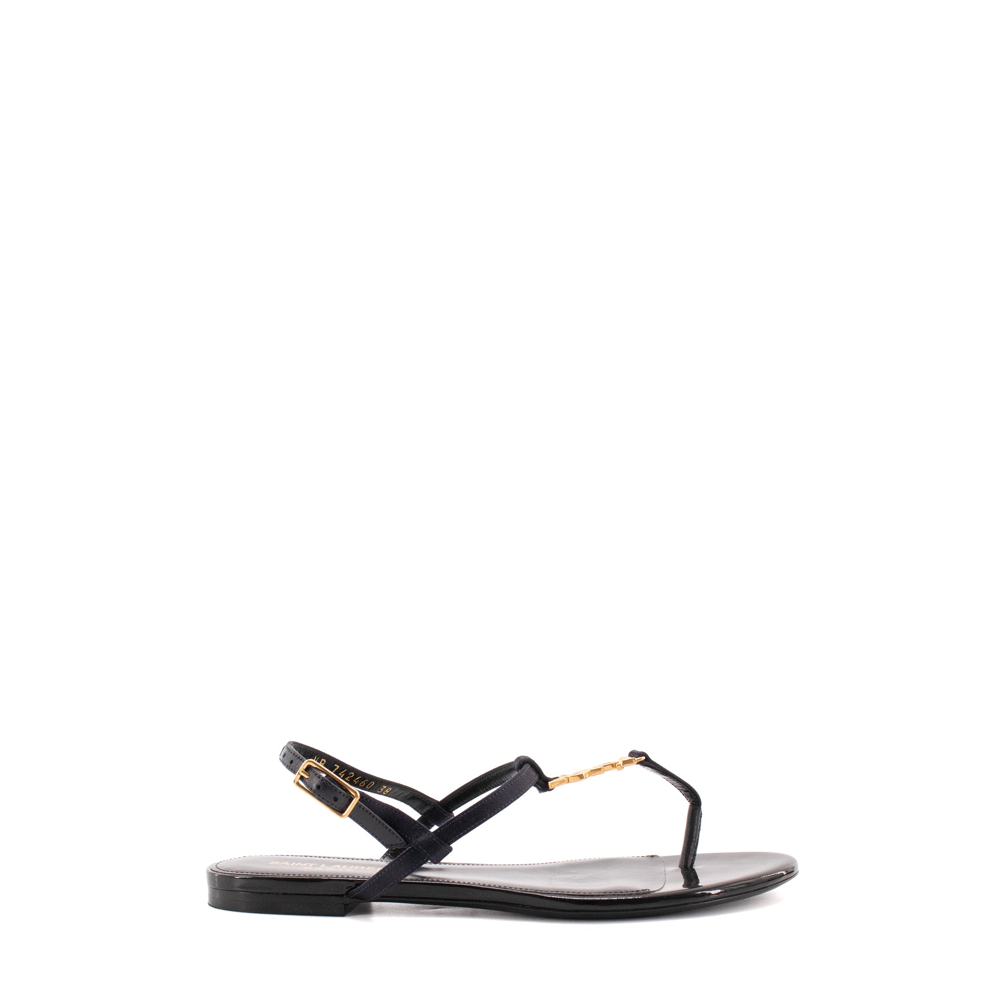 SAINT LAURENT - Sandales Cassandra Saint Laurent en satin bleu marine (T38)