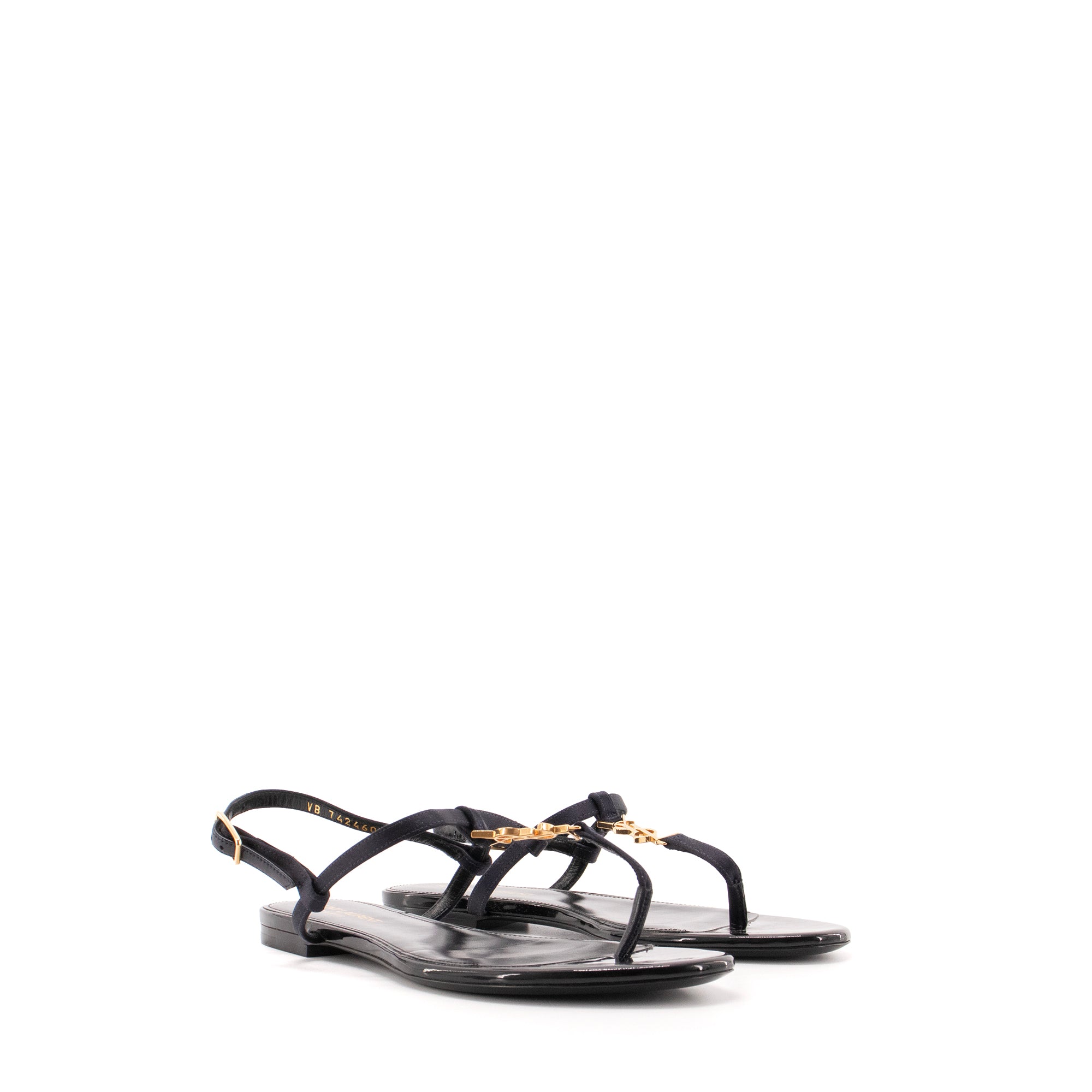 SAINT LAURENT - Sandales Cassandra Saint Laurent en satin bleu marine (T38)