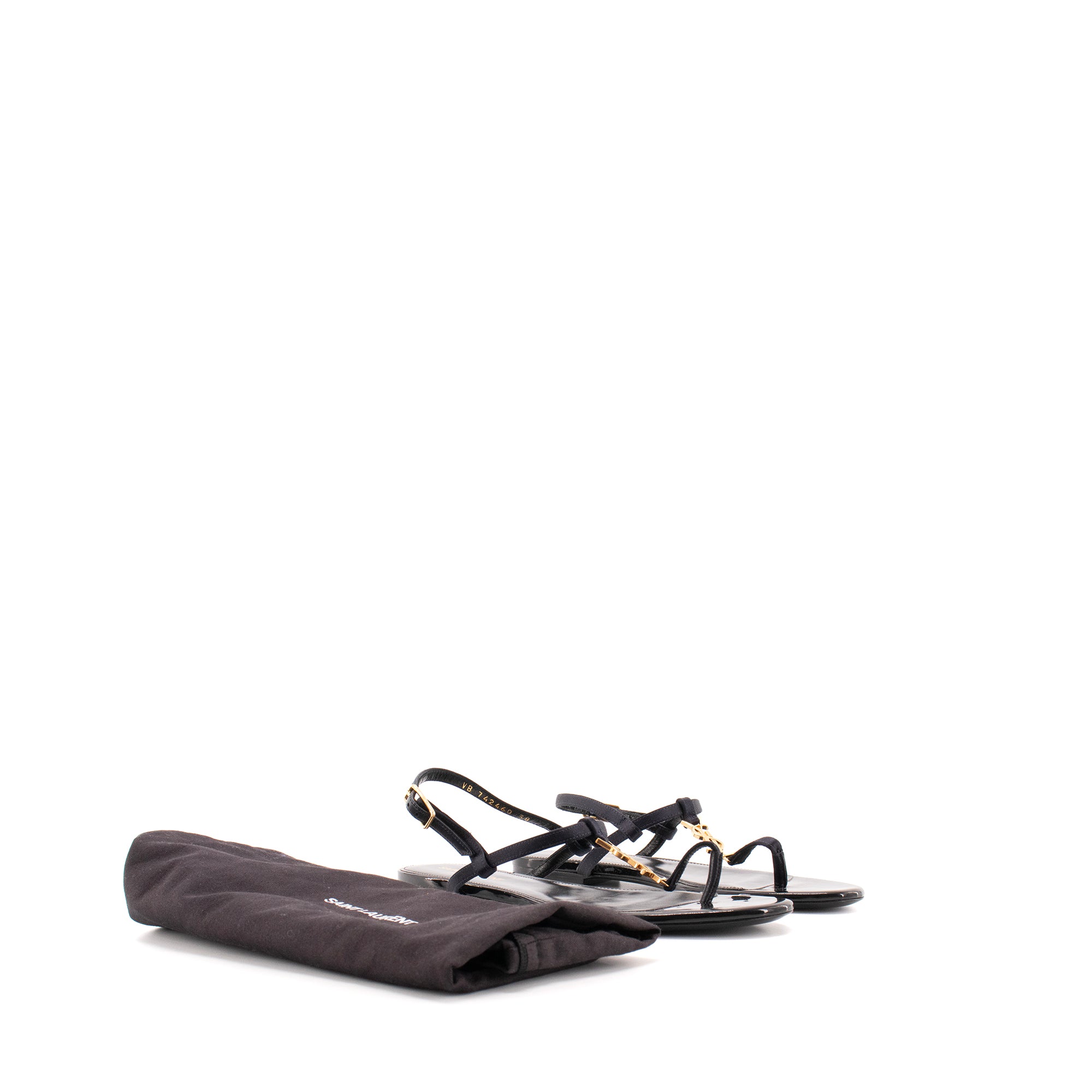 SAINT LAURENT - Sandales Cassandra Saint Laurent en satin bleu marine (T38)