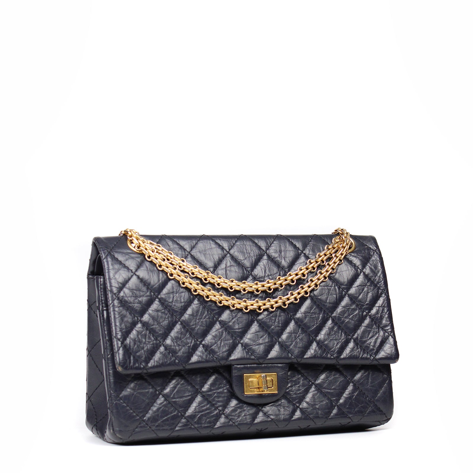 CHANEL - Sac 2.55 en cuir bleu nuit