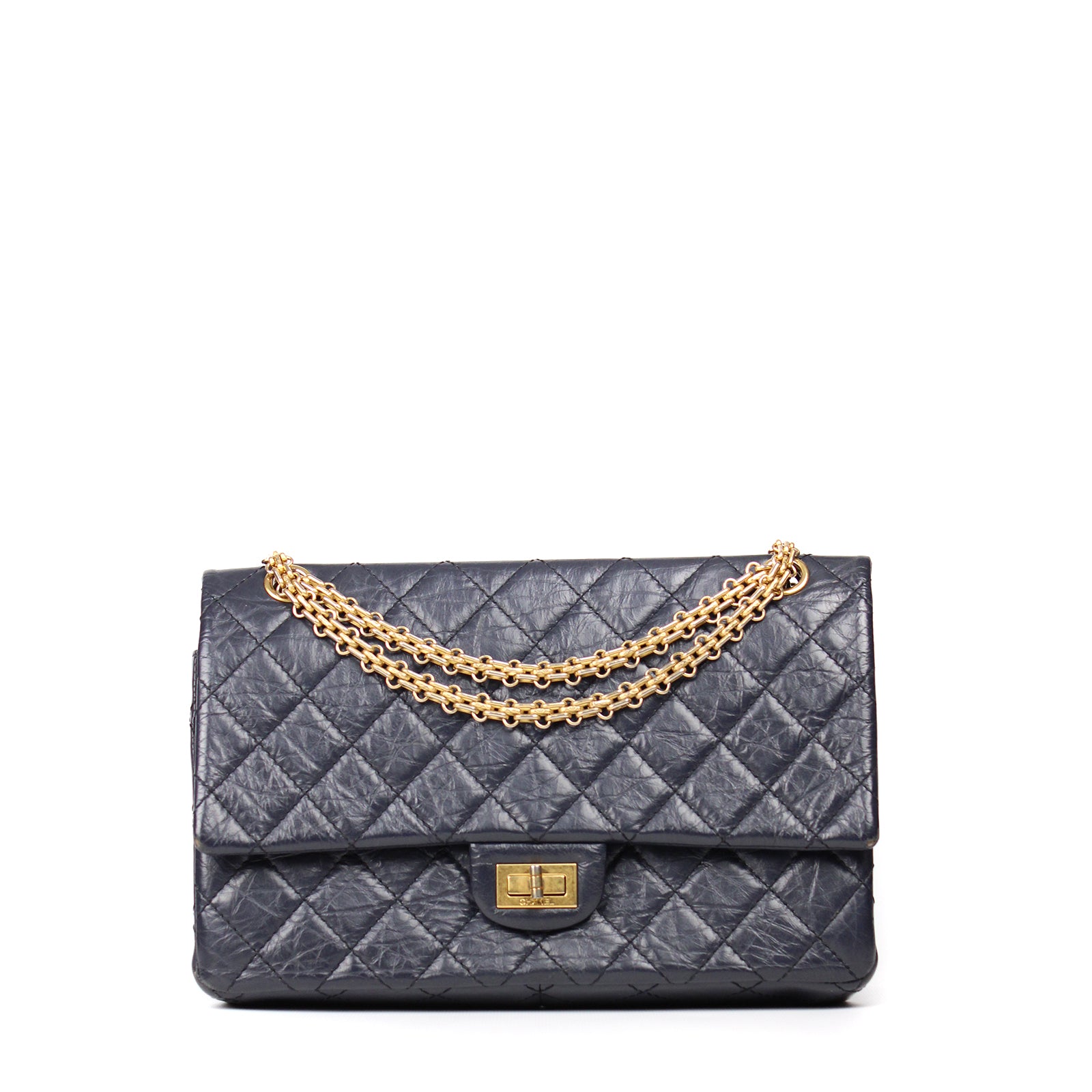 CHANEL - Sac 2.55 en cuir bleu nuit