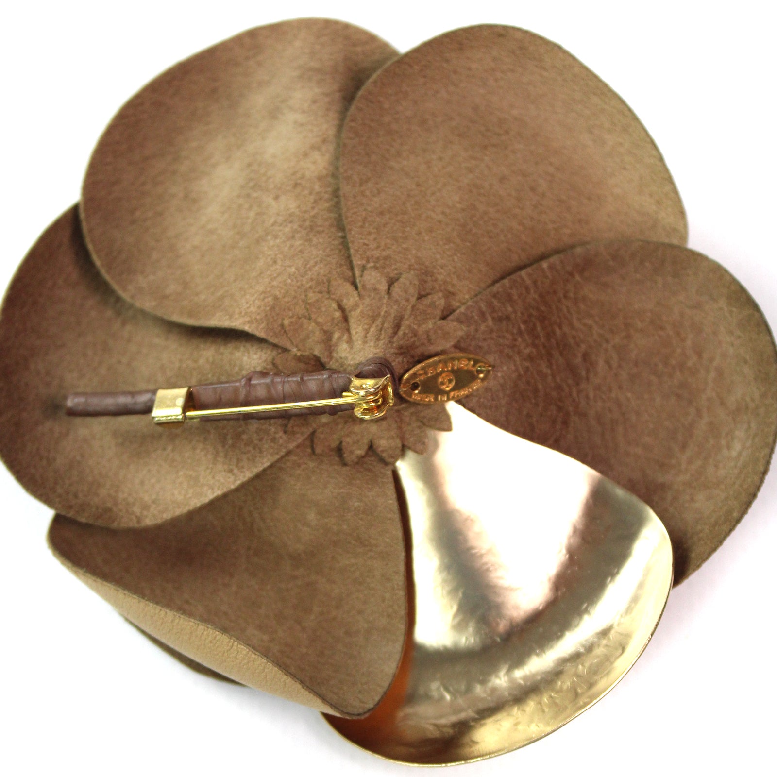 Brown Camellia Flower Brooch