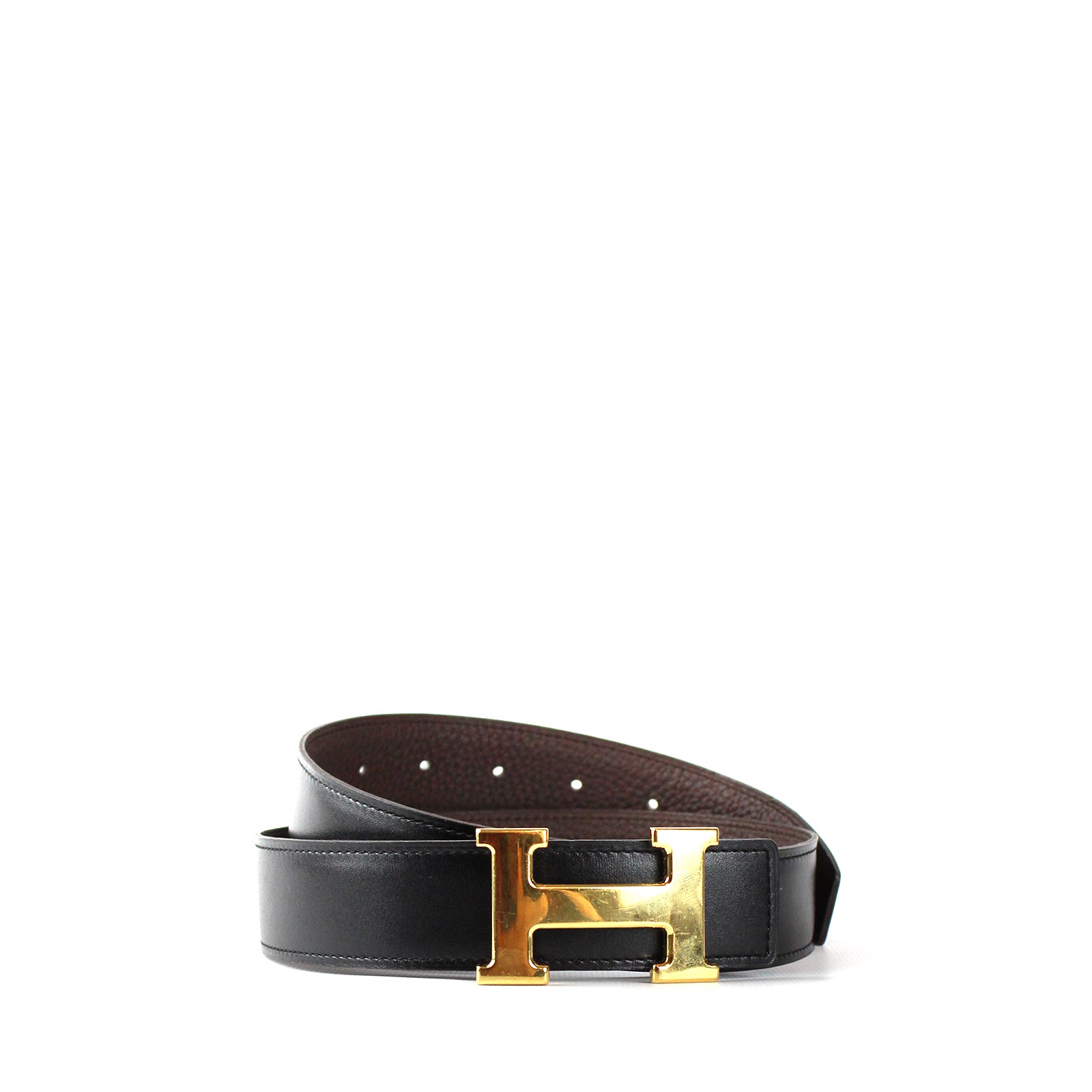 HERMÈS - Ceinture réversible avec boucle dorée (T75)