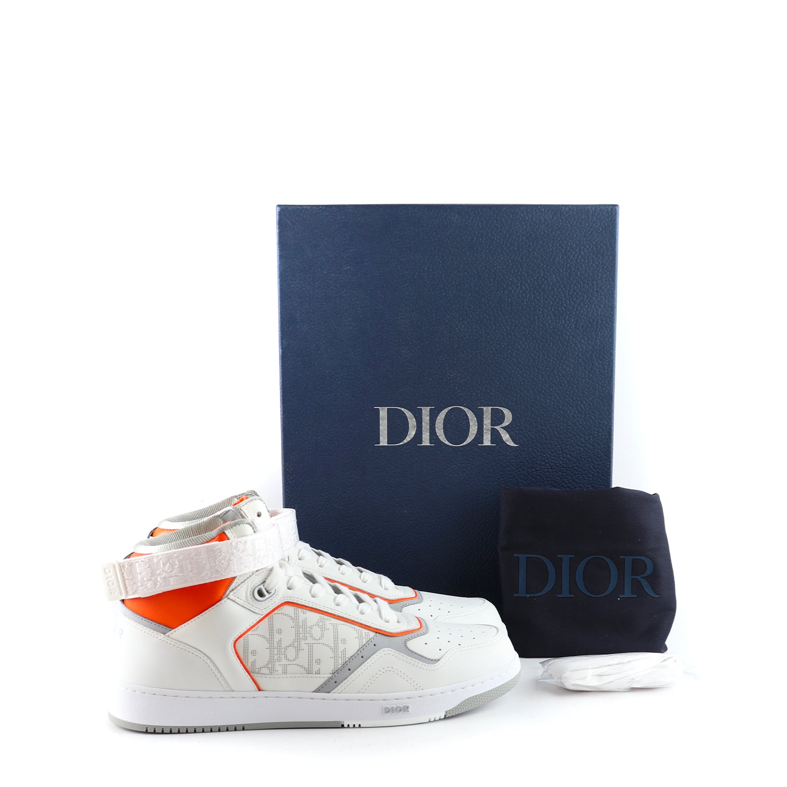 DIOR - B27 High sneakers in white and orange leather (T44)