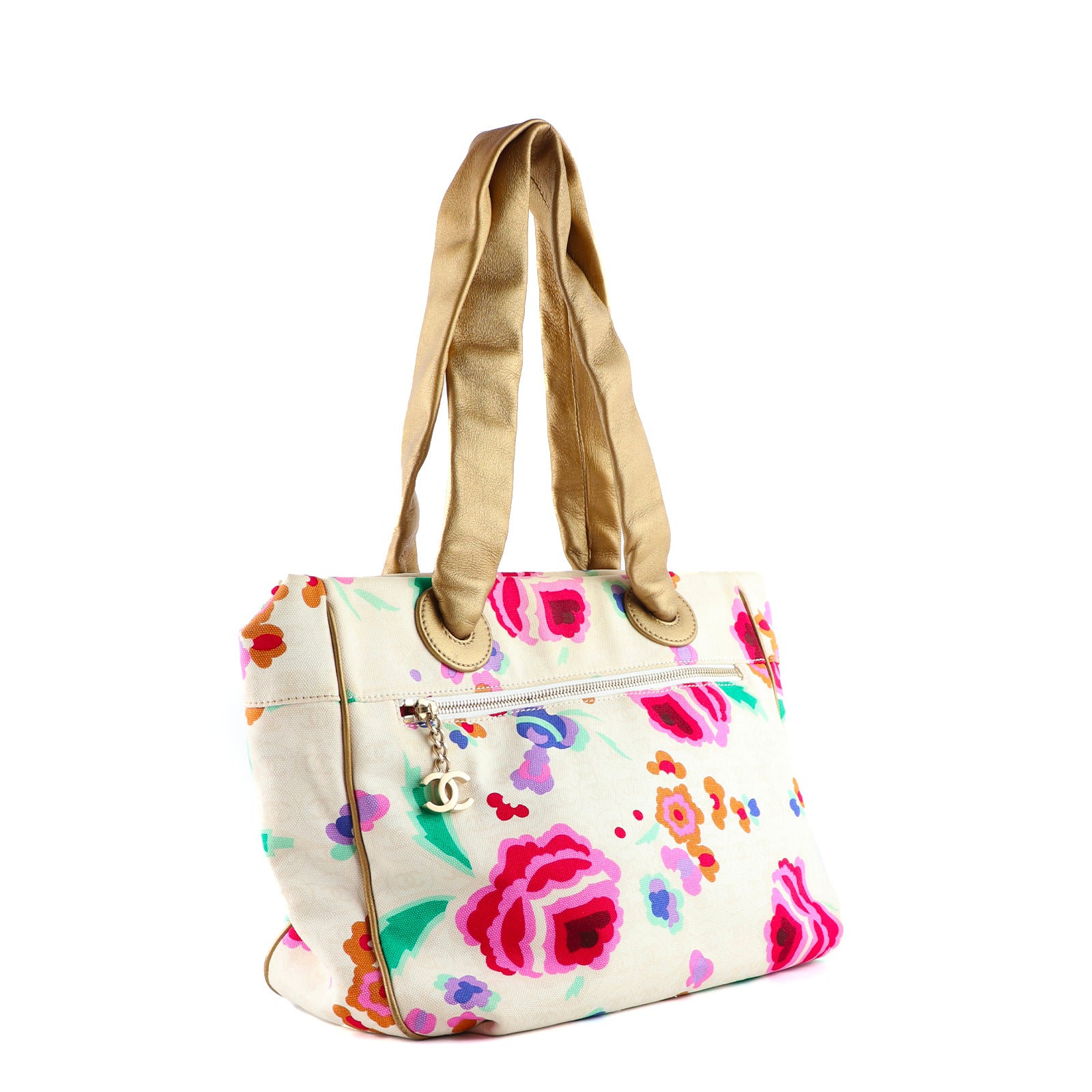 CHANEL - Sac cabas en toile beige vintage
