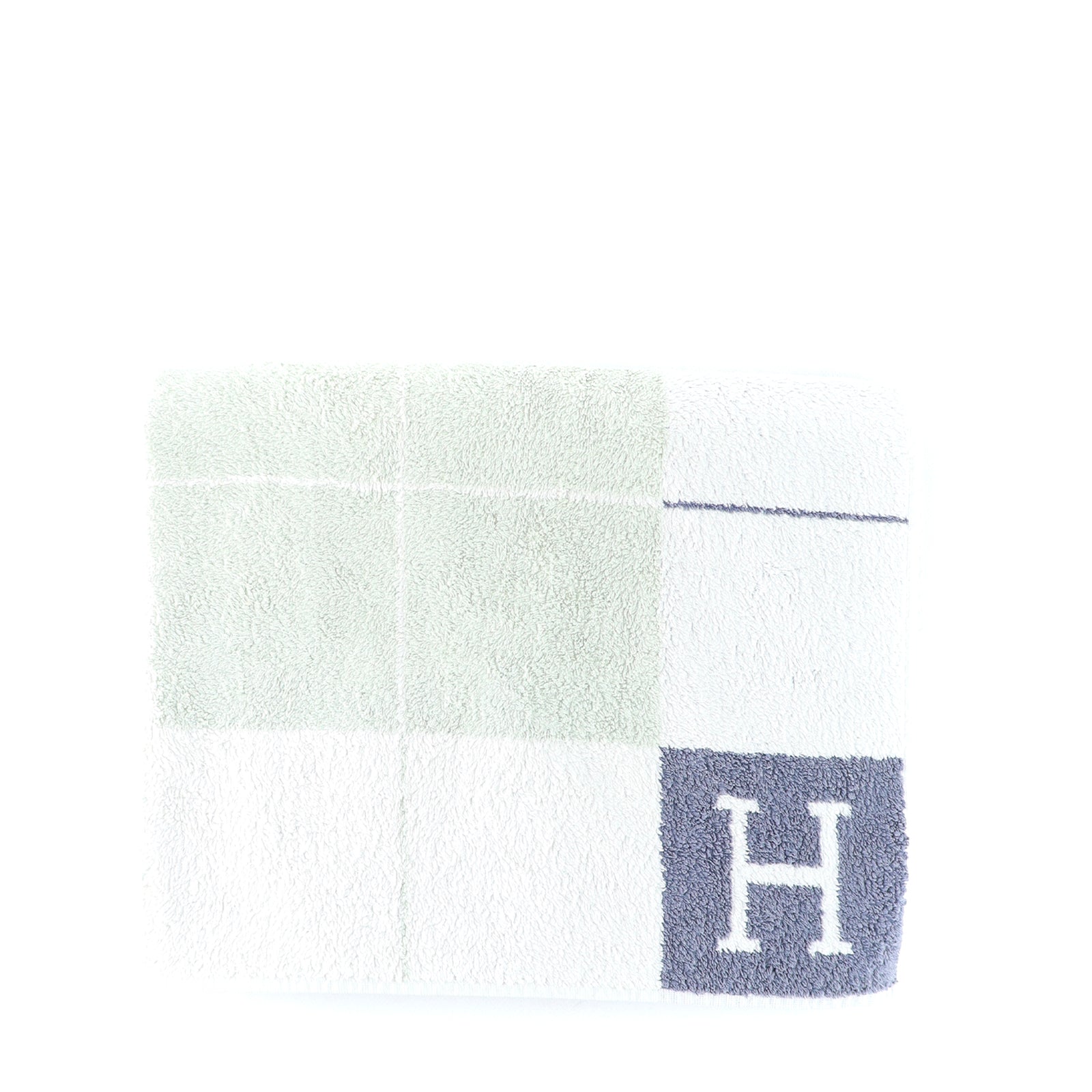 Serviette De Plage HERMÈS Authentique - Réf. Seal #5005 - Coton Vert - Format 12x12 Pouces (30x30cm) - Occasion TBE