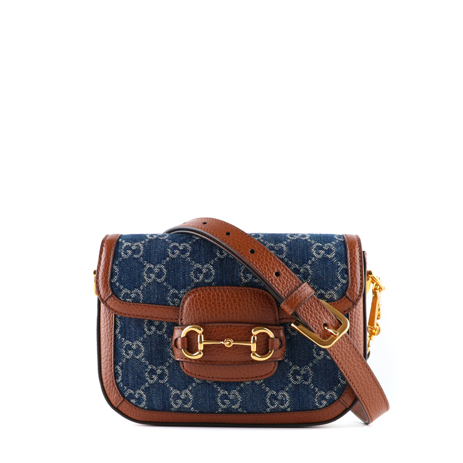 GUCCI - Horsebit 1955 denim shoulder bag