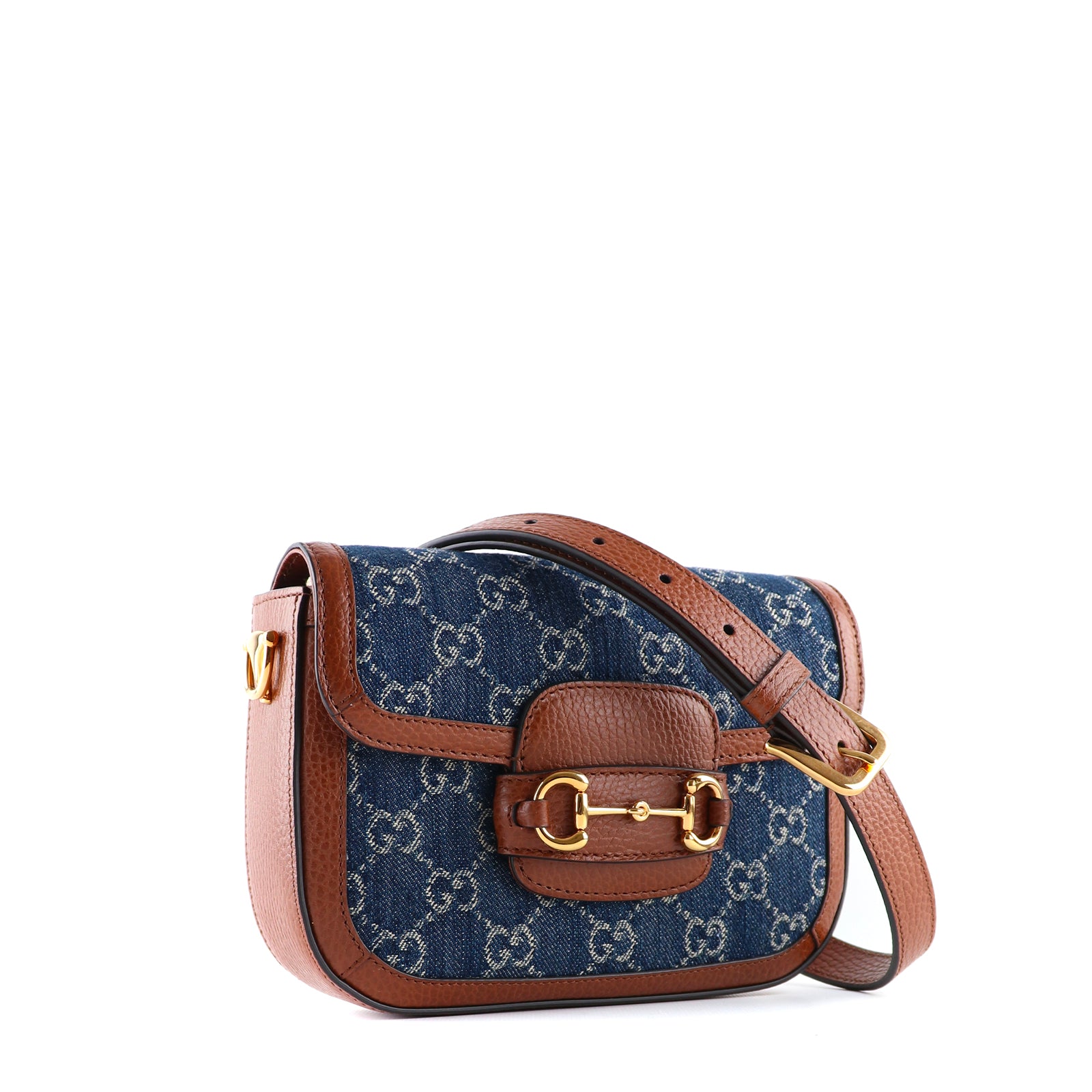 GUCCI - Horsebit 1955 denim shoulder bag