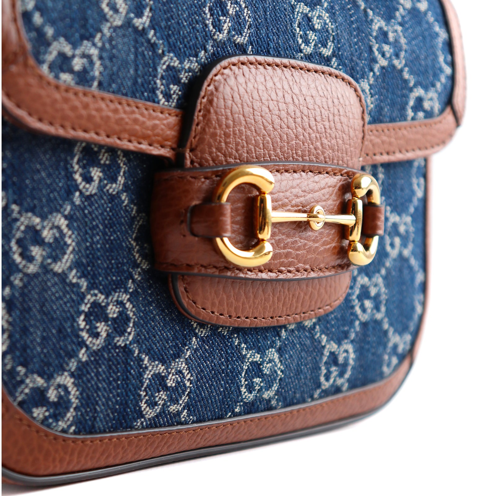 GUCCI - Horsebit 1955 denim shoulder bag