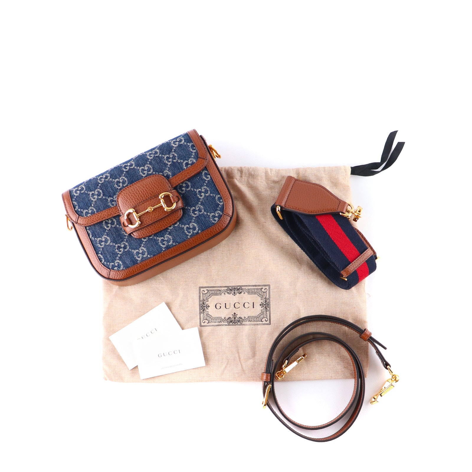 GUCCI - Horsebit 1955 denim shoulder bag