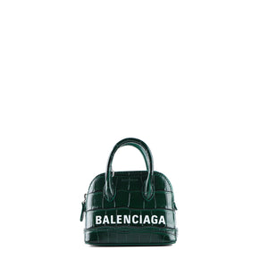 BALENCIAGA - Ville mini shoulder bag in green croc-embossed leather