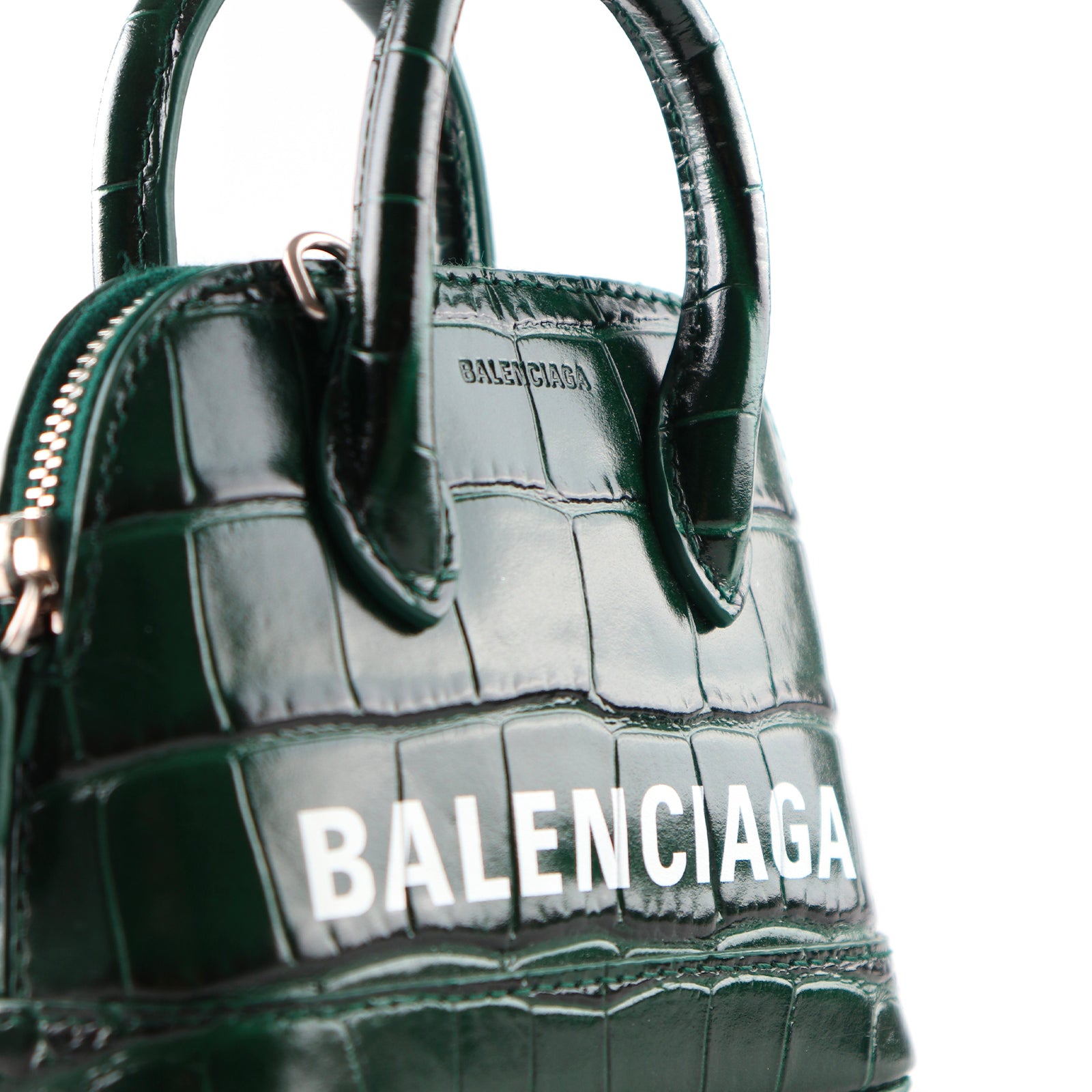 BALENCIAGA - Ville mini shoulder bag in green croc-embossed leather