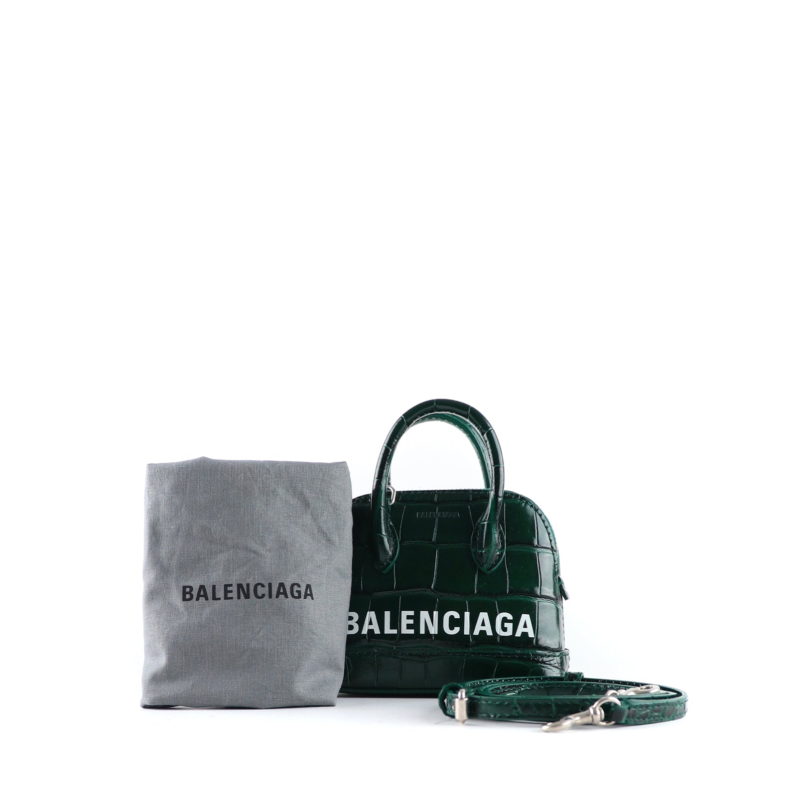 BALENCIAGA - Ville mini shoulder bag in green croc-embossed leather
