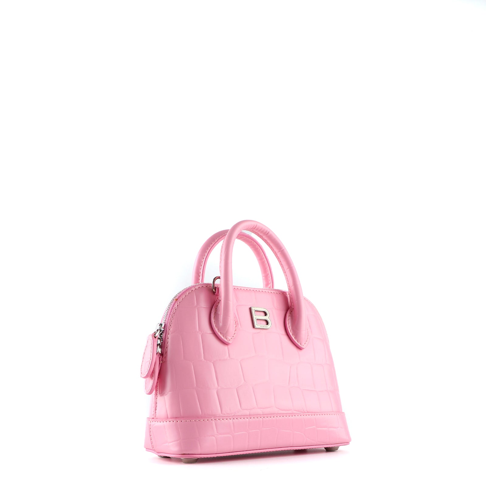 BALENCIAGA - Ville shoulder bag in pink crocodile-embossed leather