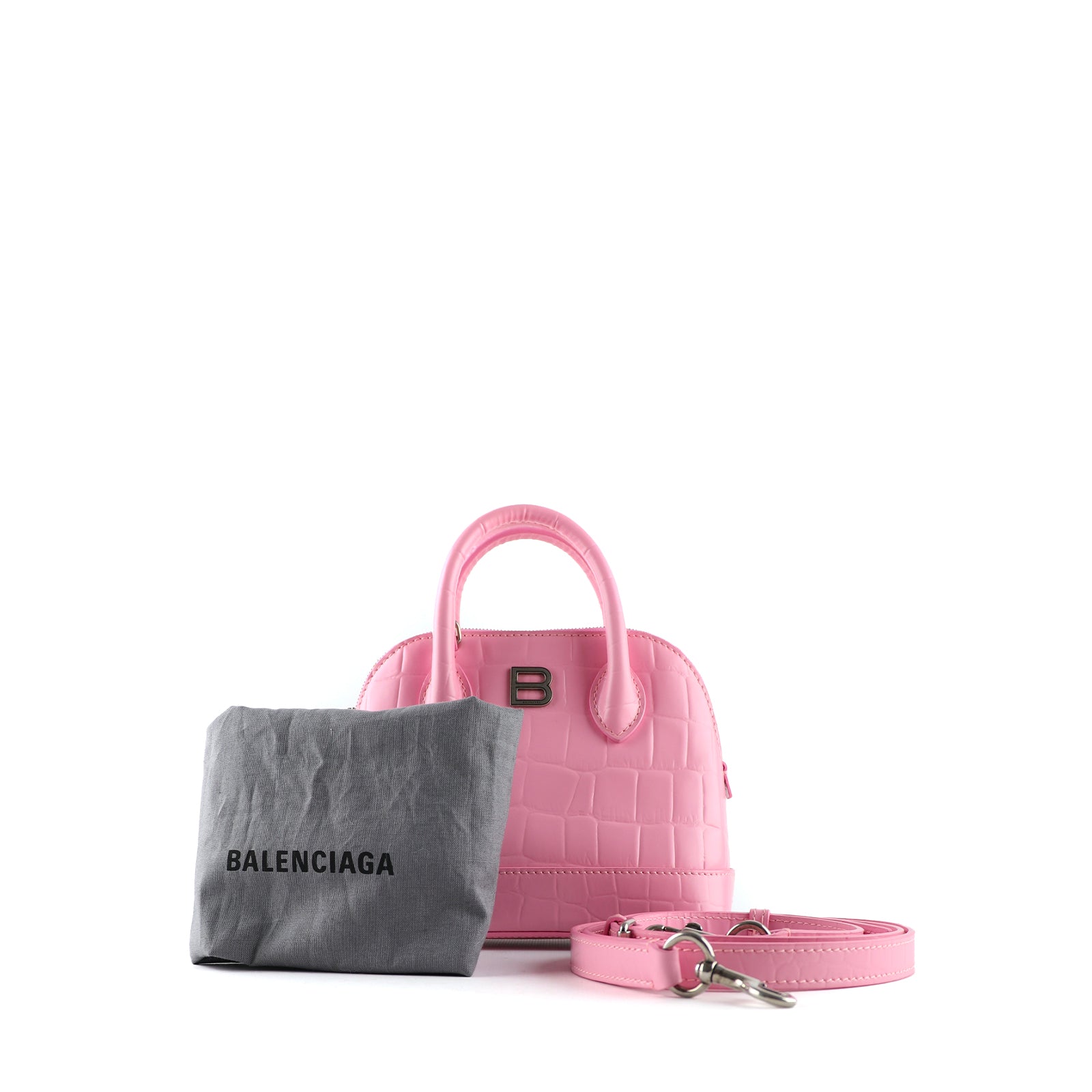 BALENCIAGA - Ville shoulder bag in pink crocodile-embossed leather