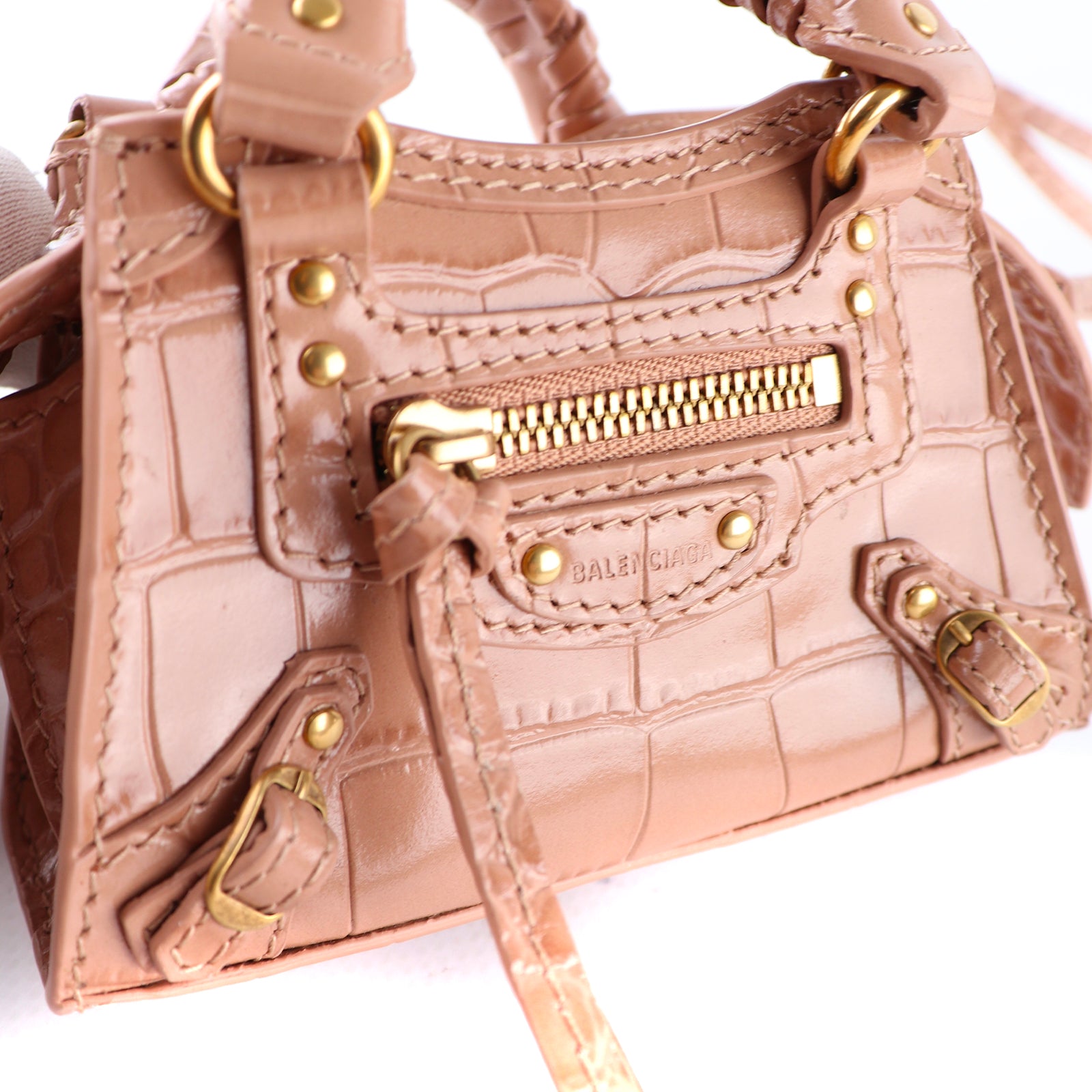 BALENCIAGA - Sac à bandoulière Neo Classic mini en cuir embossé croco marron