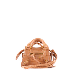 BALENCIAGA - Neo Classic mini shoulder bag in brown crocodile-embossed leather
