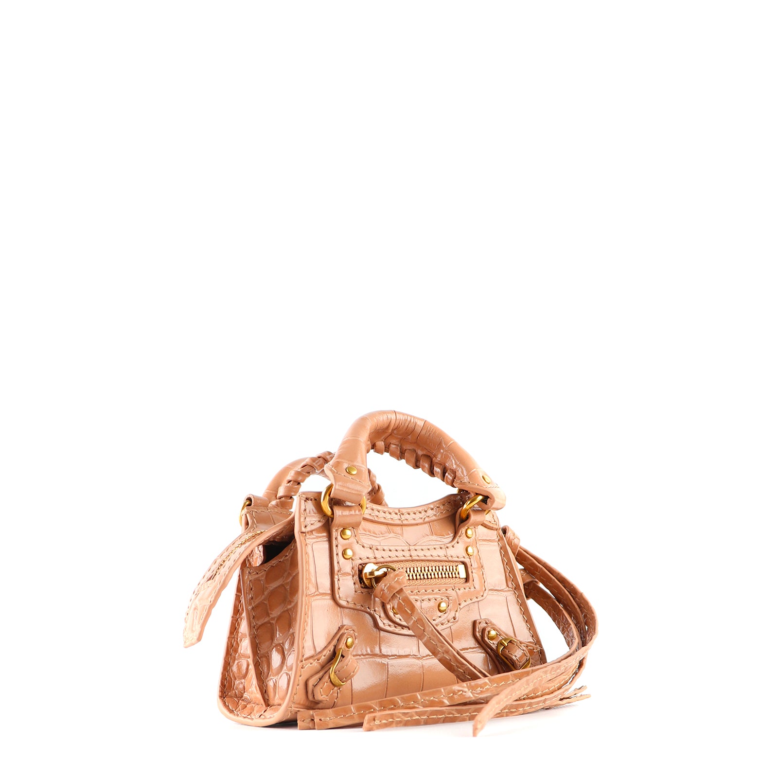 BALENCIAGA - Sac à bandoulière Neo Classic mini en cuir embossé croco marron