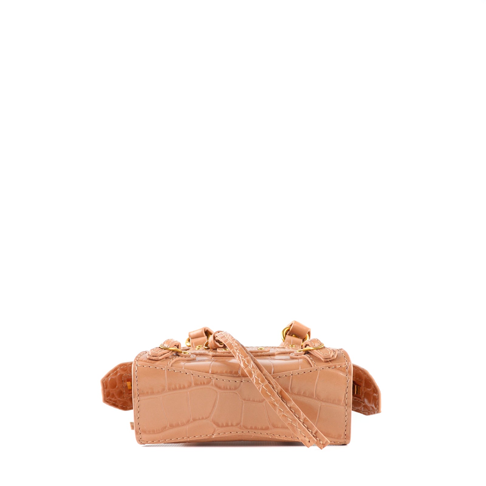 BALENCIAGA - Sac à bandoulière Neo Classic mini en cuir embossé croco marron