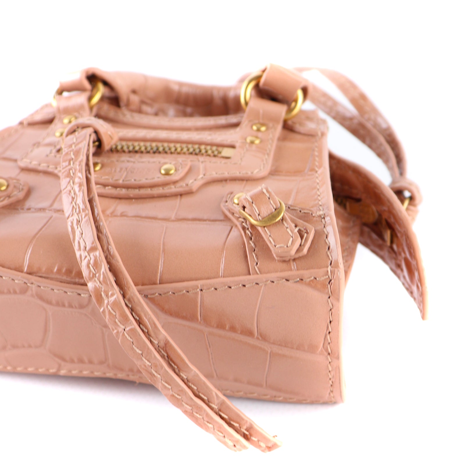 BALENCIAGA - Sac à bandoulière Neo Classic mini en cuir embossé croco marron