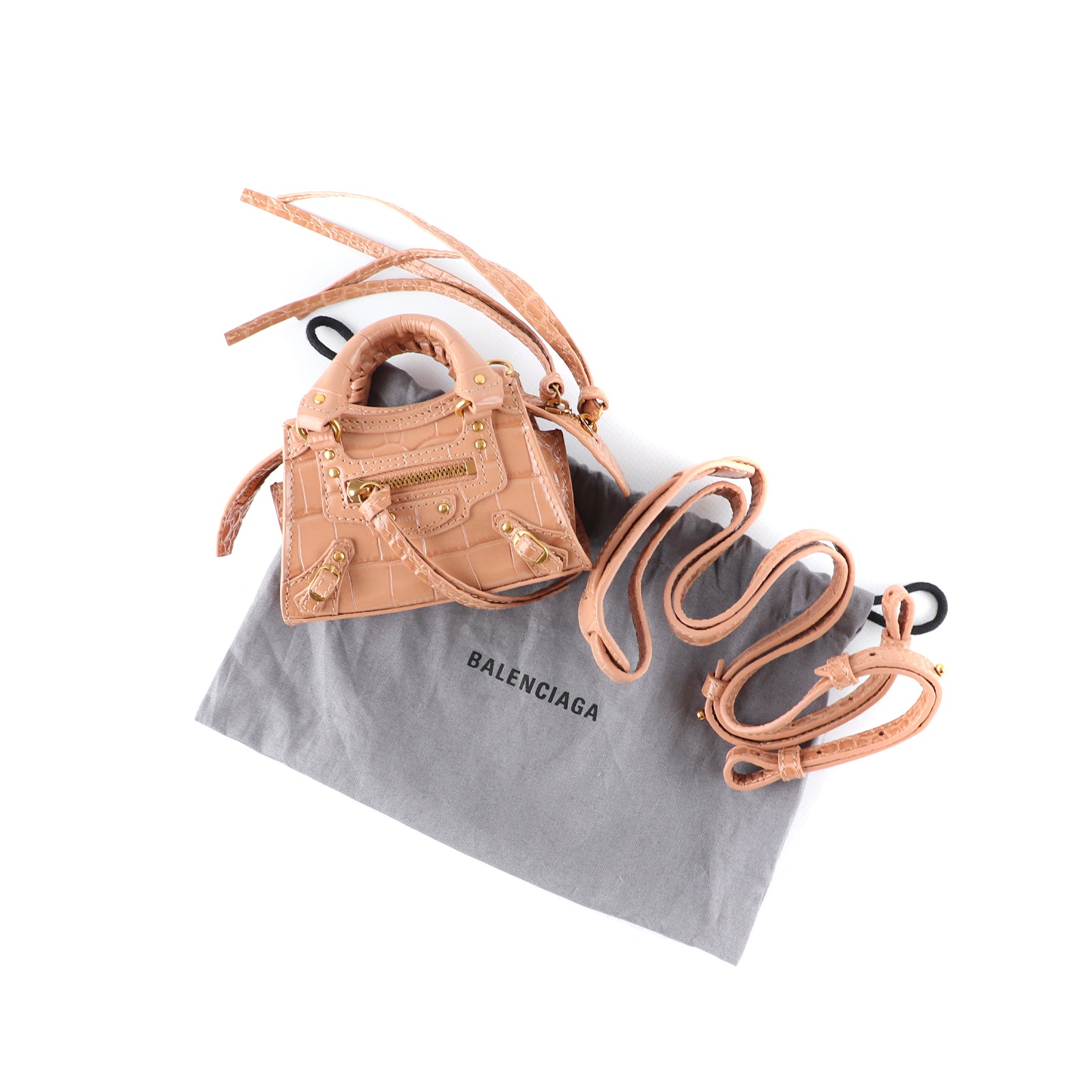 BALENCIAGA - Sac à bandoulière Neo Classic mini en cuir embossé croco marron