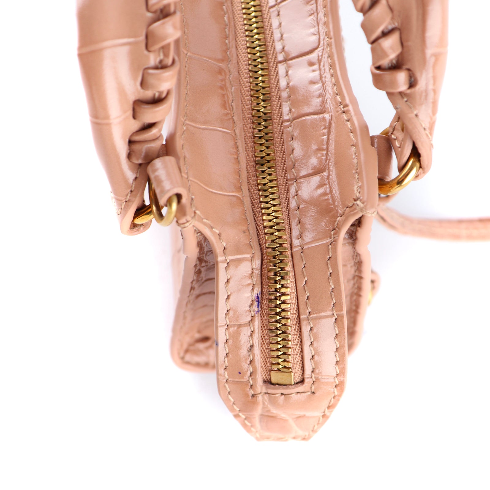 BALENCIAGA - Sac à bandoulière Neo Classic mini en cuir embossé croco marron