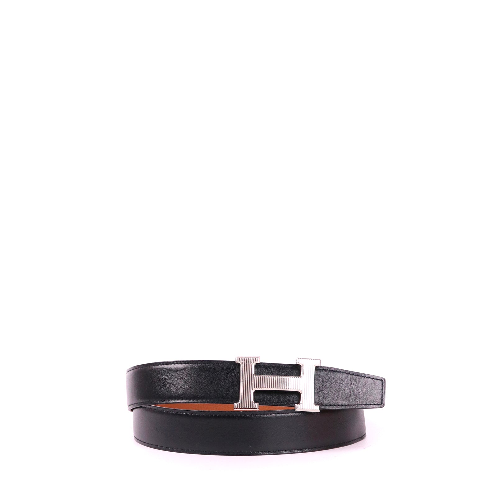HERMÈS - Ceinture réversible en cuir avec boucle argentée (T100)