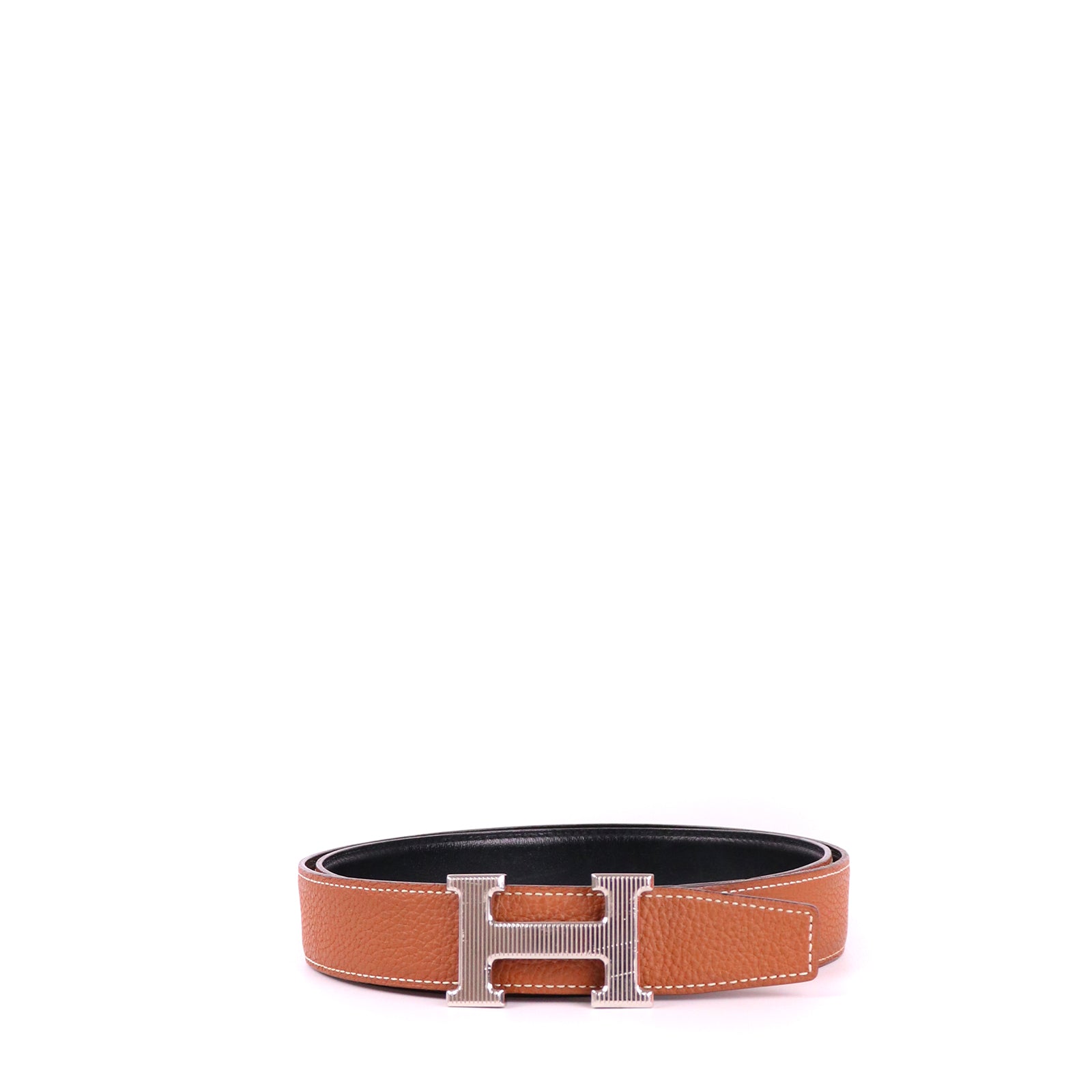HERMÈS - Ceinture réversible en cuir avec boucle argentée (T100)