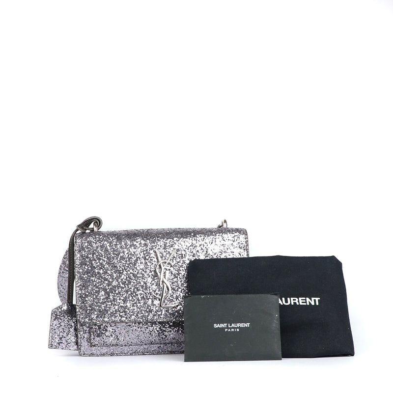 SAINT LAURENT - Sac à bandoulière Sunset à paillettes argentées