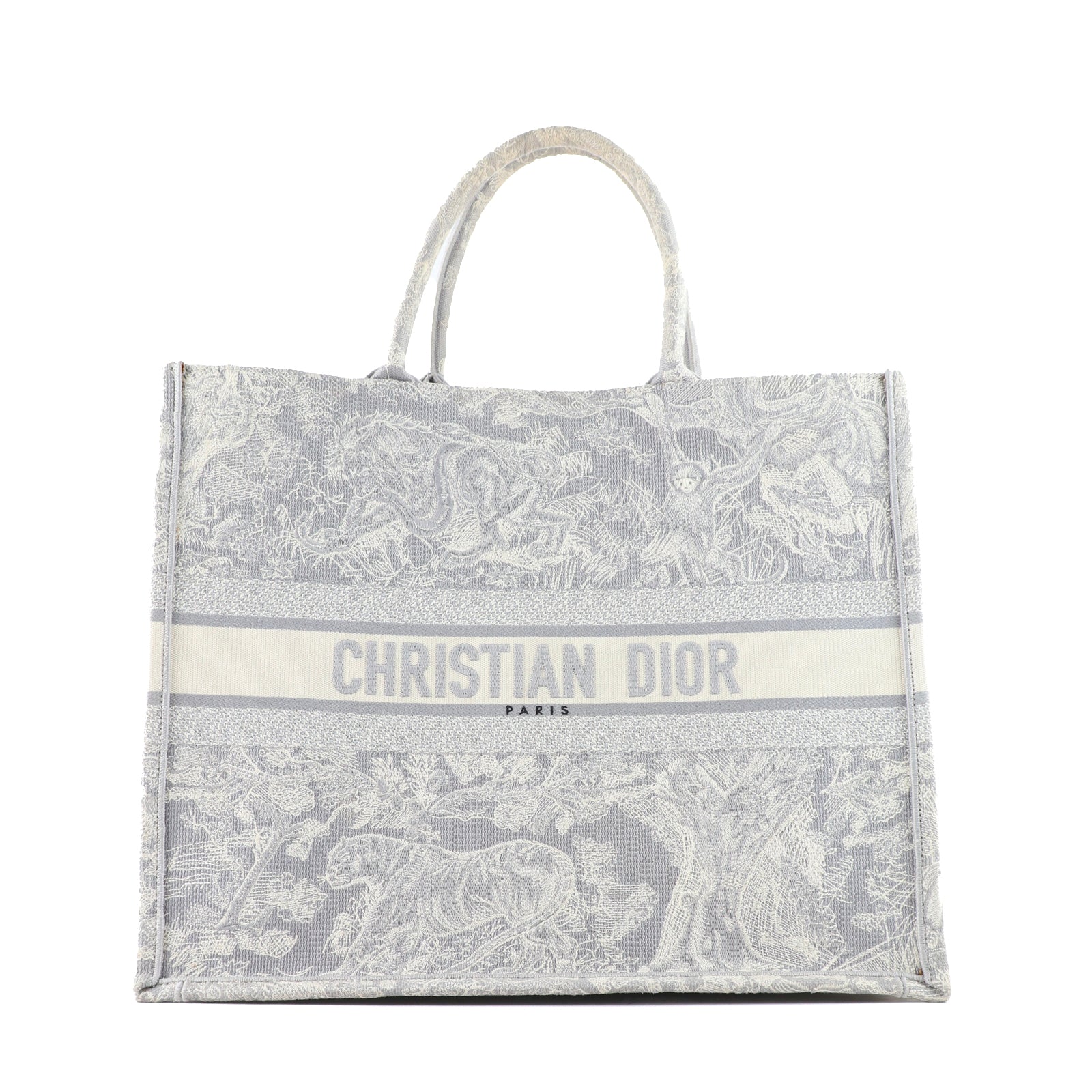 DIOR - Book Tote Large Toile de Jouy grise d'occasion | ORMAIN