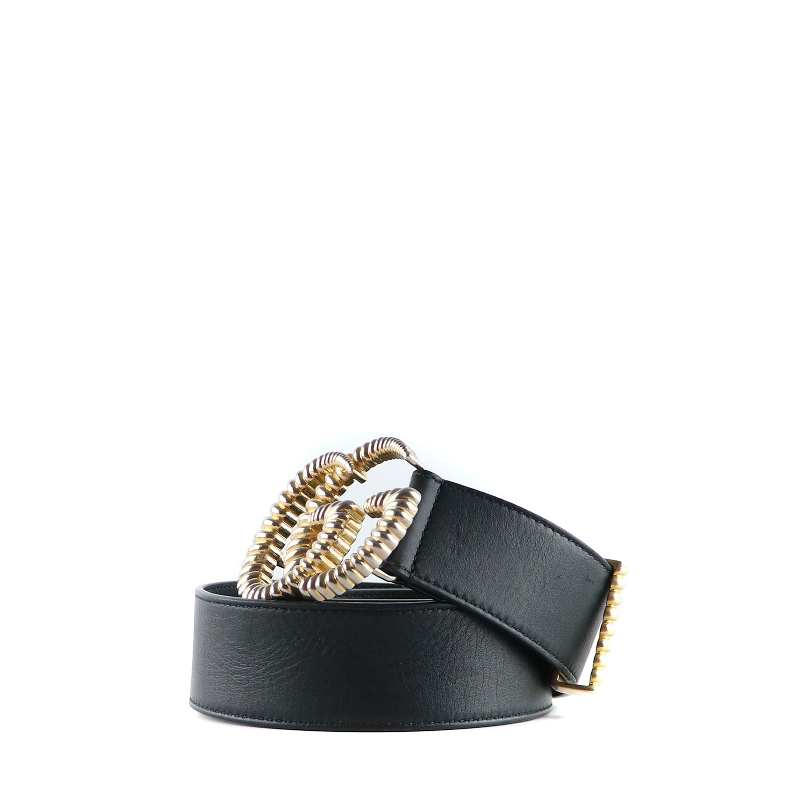 GUCCI - GG Buckle belt in black smooth leather (T85)