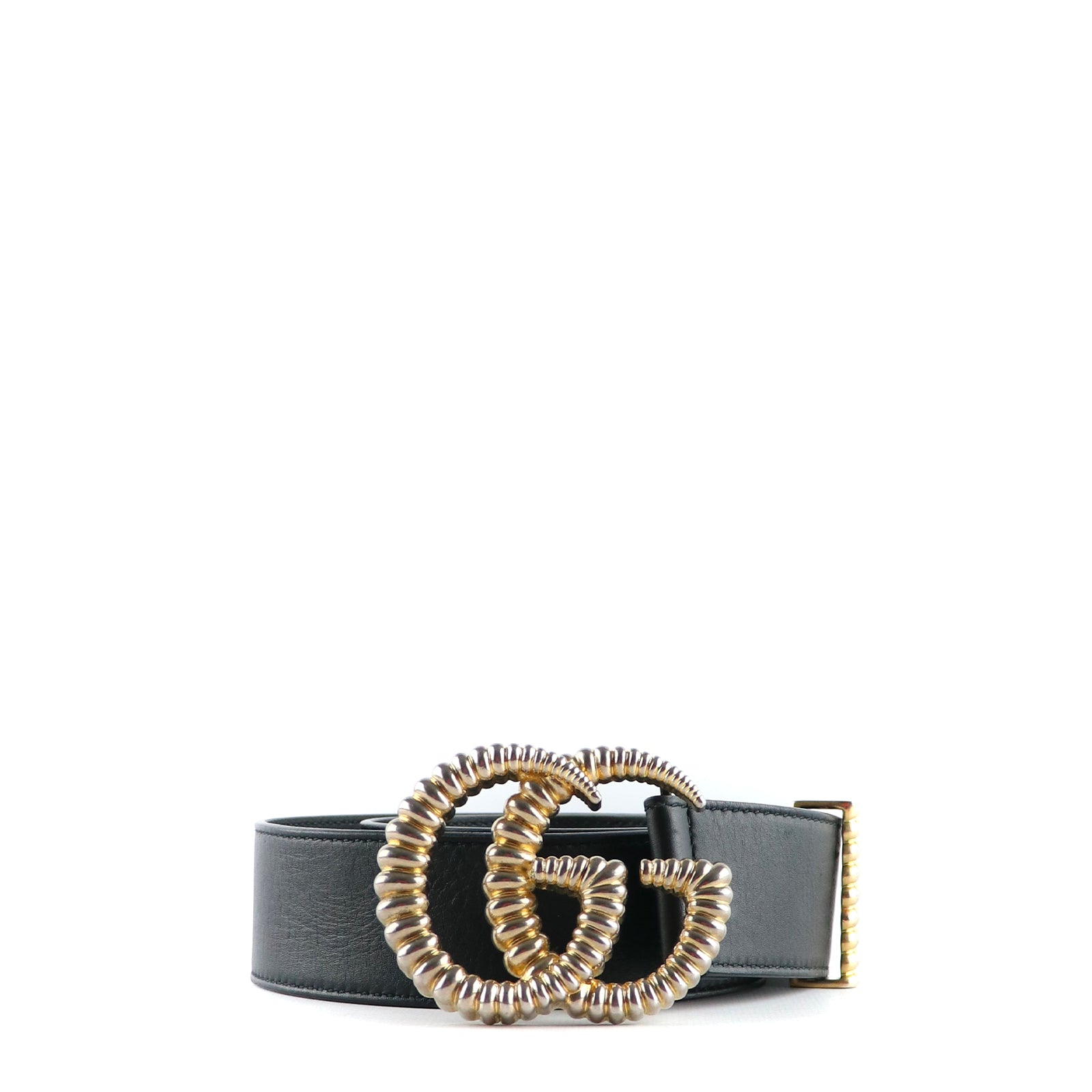 GUCCI - GG Buckle belt in black smooth leather (T85)