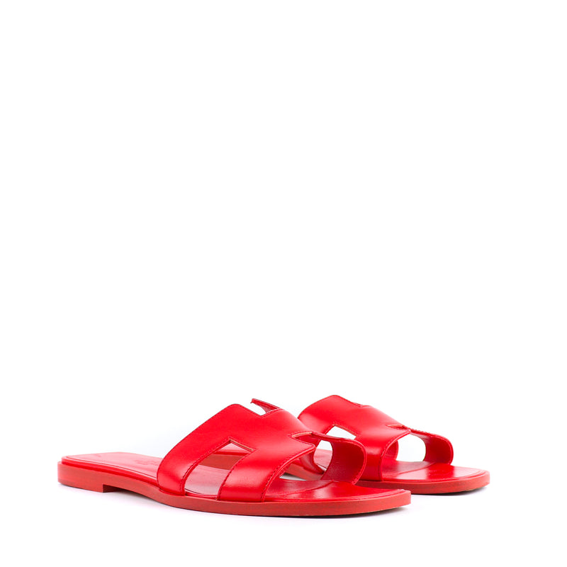 HERMÈS - Sandales Oran en cuir rouge (T37)