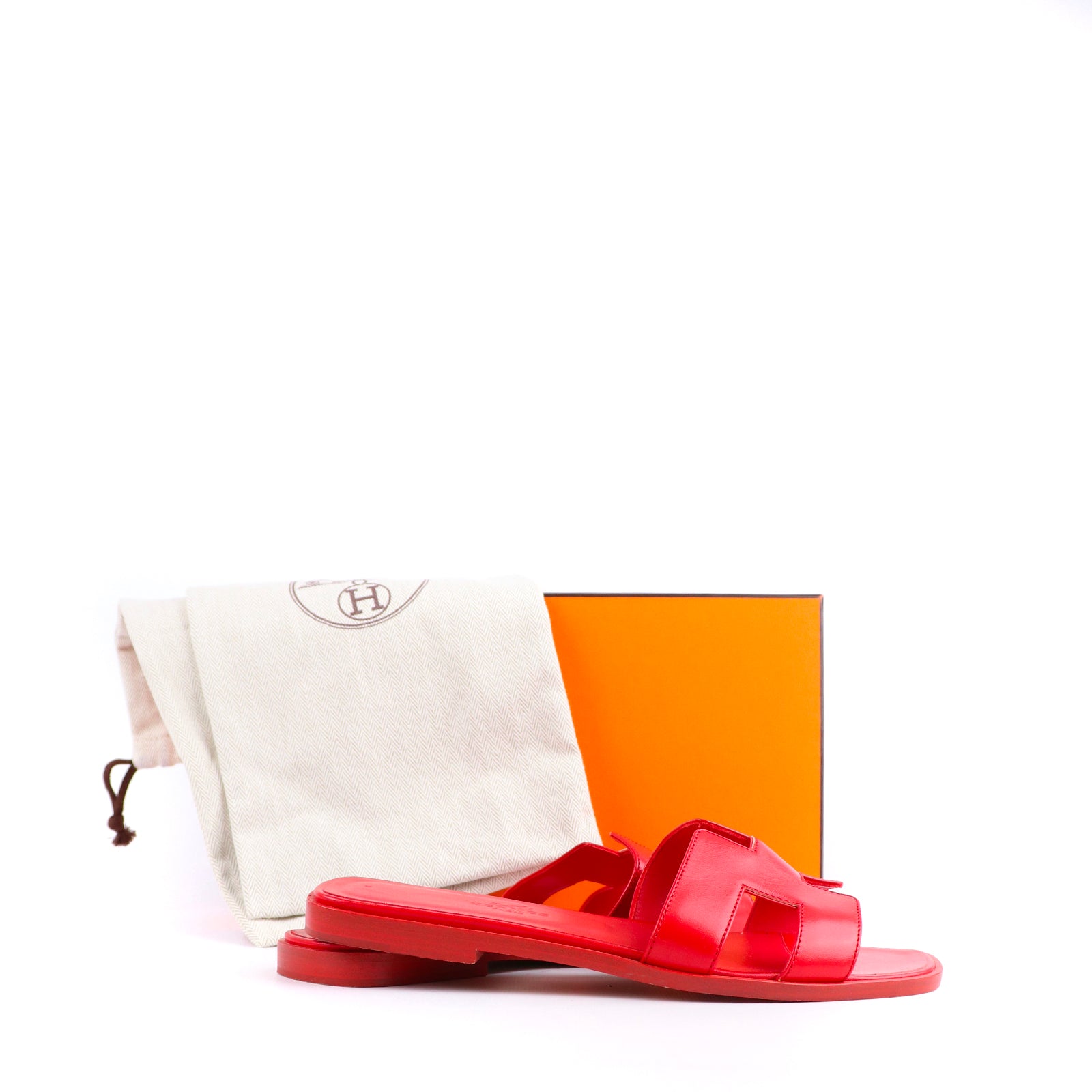 HERMÈS - Sandales Oran en cuir rouge (T37)