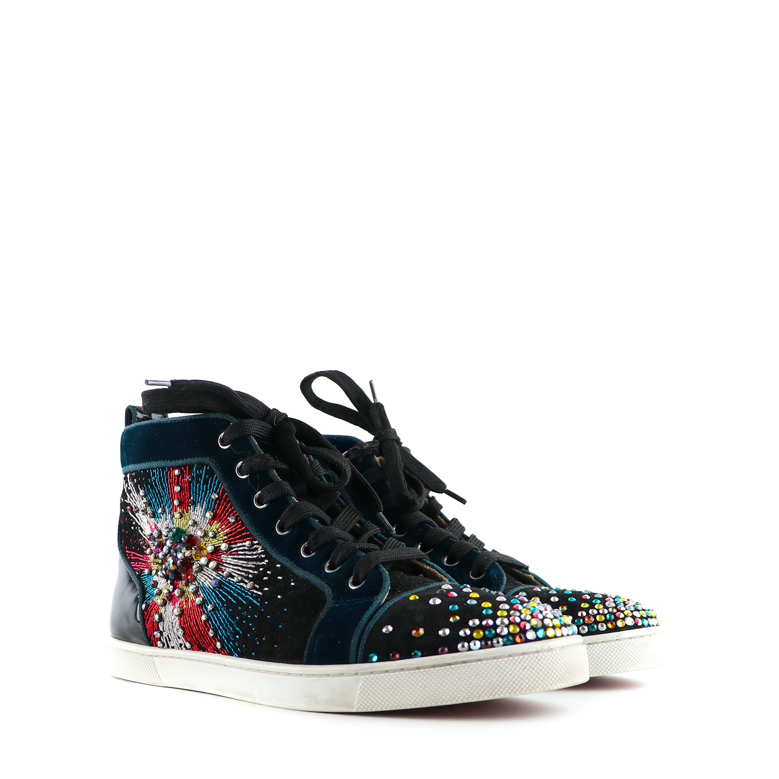 LOUBOUTIN - Sneakers montante Louis "On Fire" en daim et strass (T39,5)