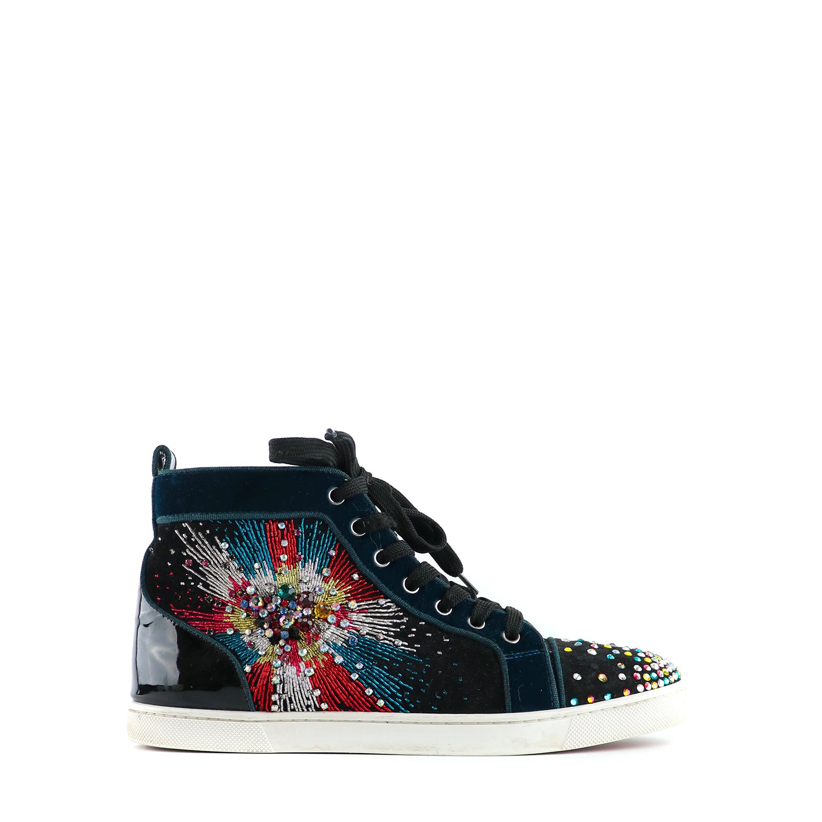 LOUBOUTIN - Sneakers montante Louis "On Fire" en daim et strass (T39,5)